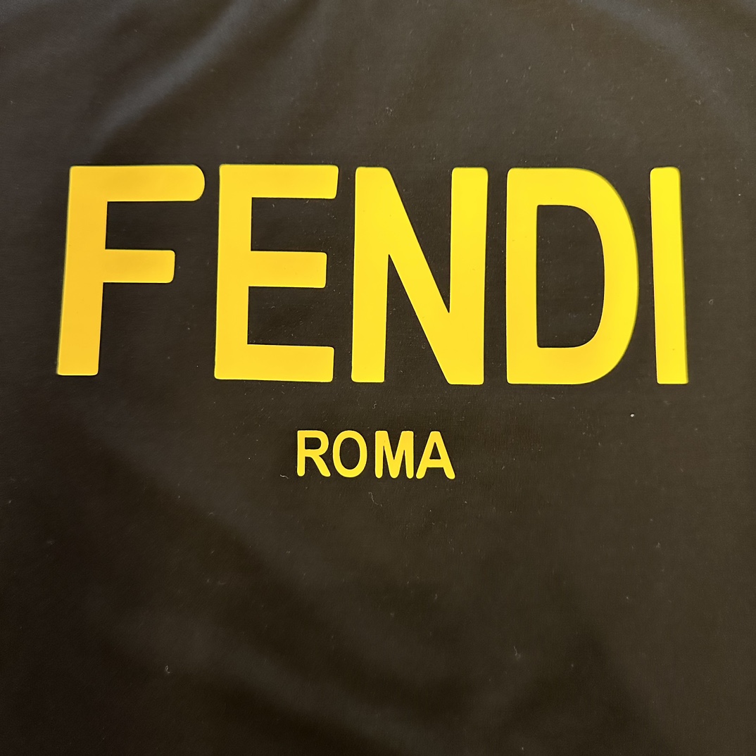 Replica Fendi Black Logo Printed Cotton Crew Neck Short Sleeve T-Shirt