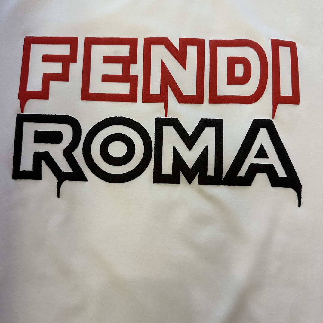 Replica Authentic New Fendi Roma Logo Printed Short Sleeve T-shirt