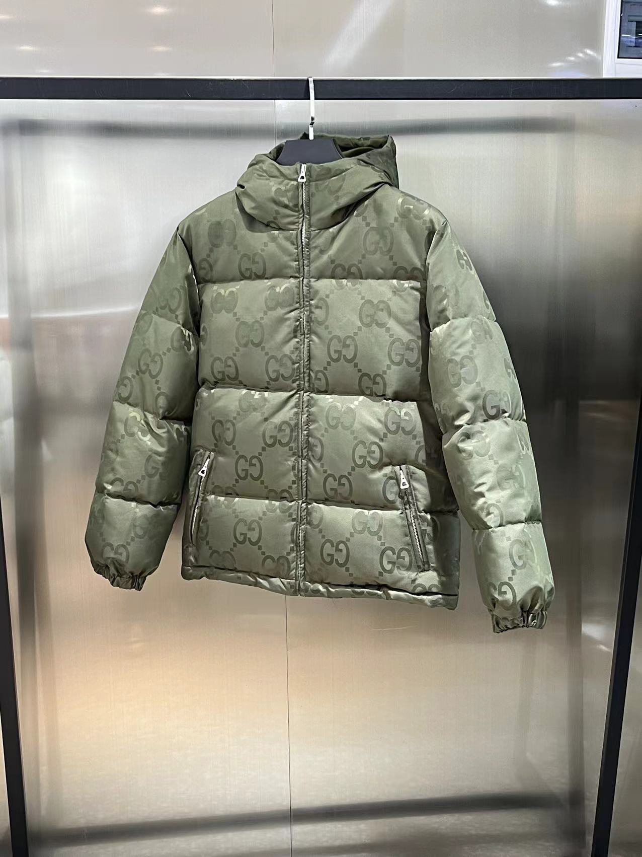 Replica GUCCI Jumbo GG Canvas Down Jacket, Green