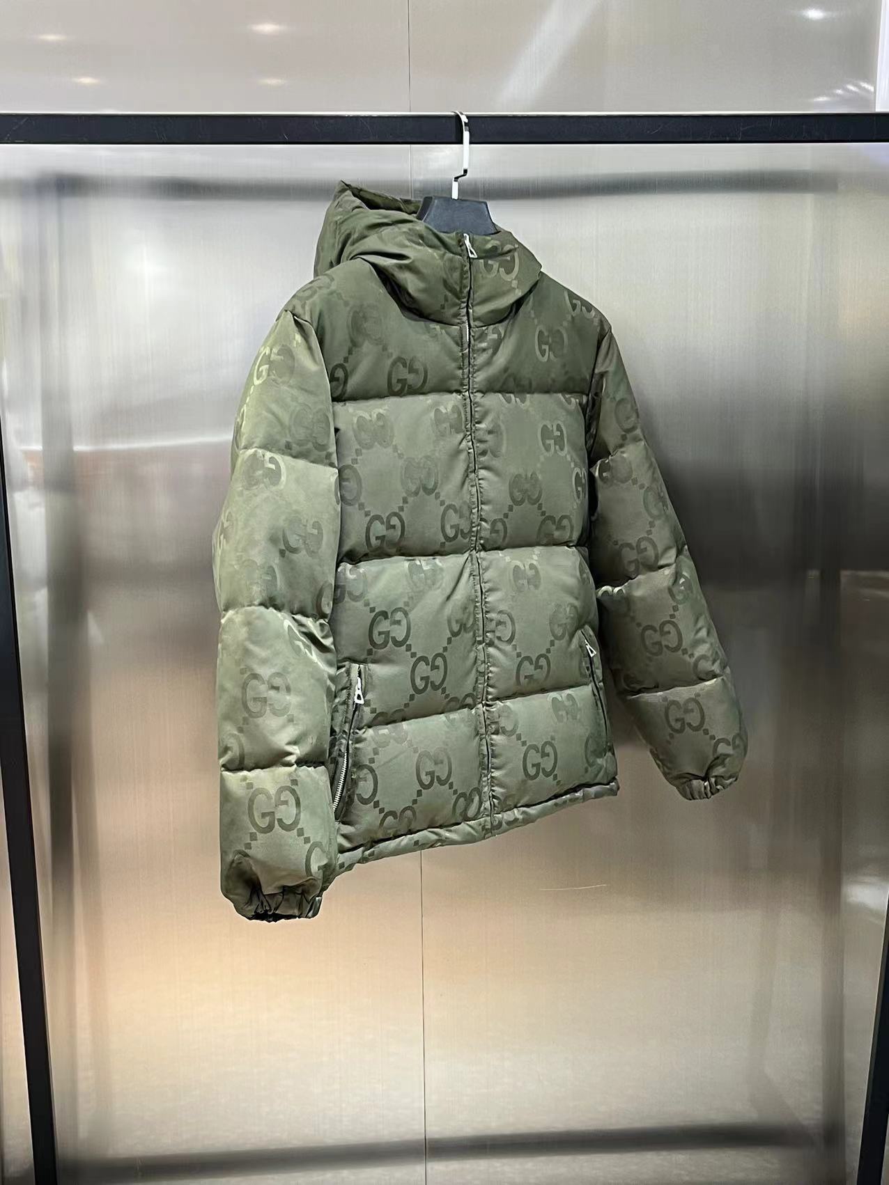 Replica GUCCI Jumbo GG Canvas Down Jacket, Green