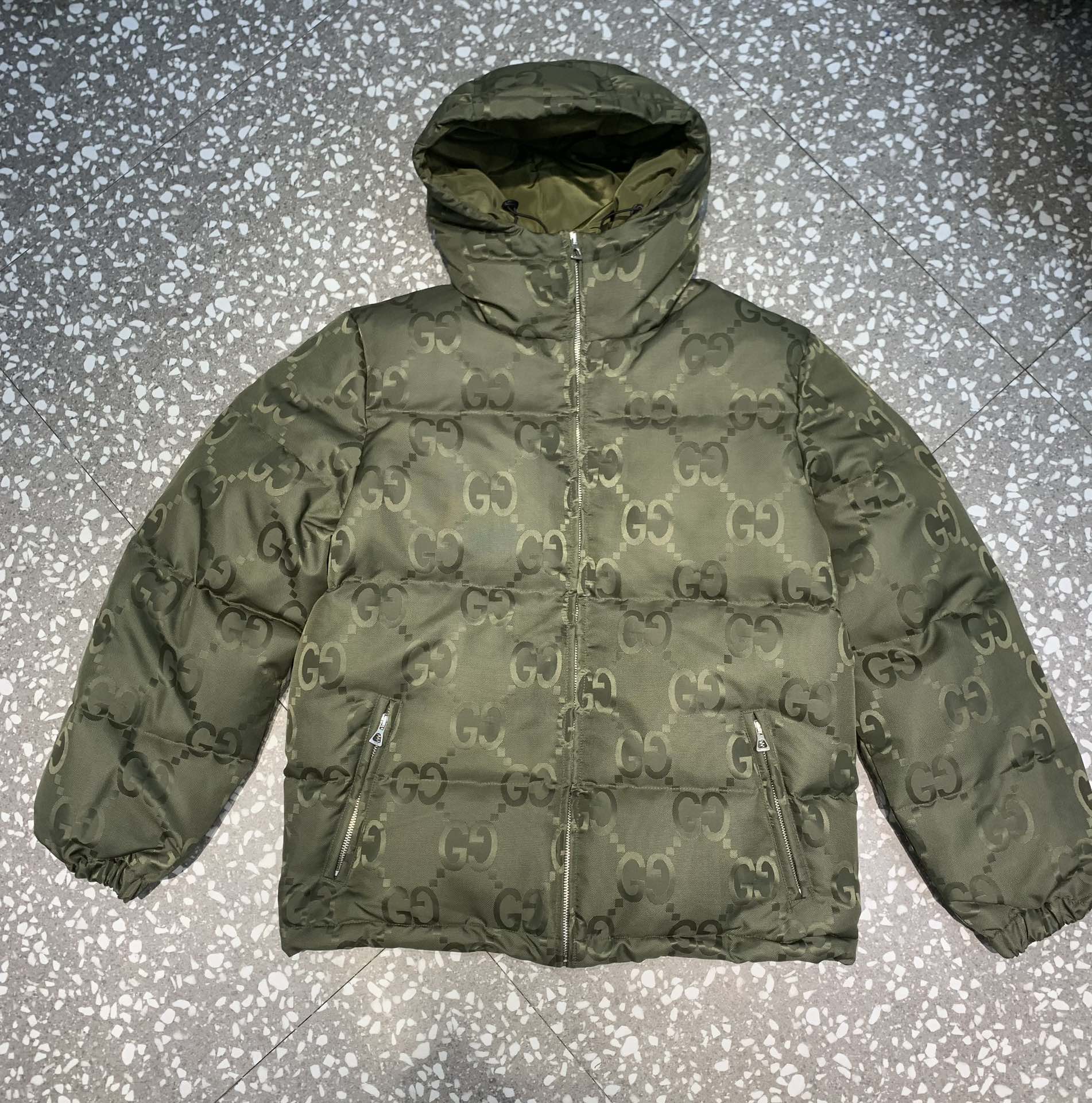 Replica GUCCI Jumbo GG Canvas Down Jacket, Green