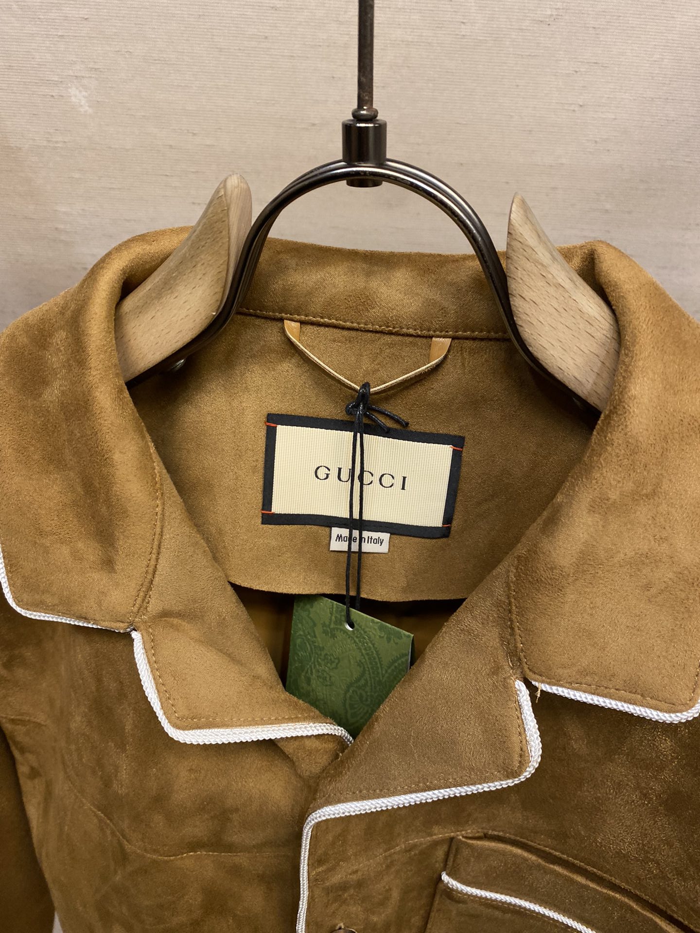 Replica Suede shirt with embroidery in brown | GUCCI® US