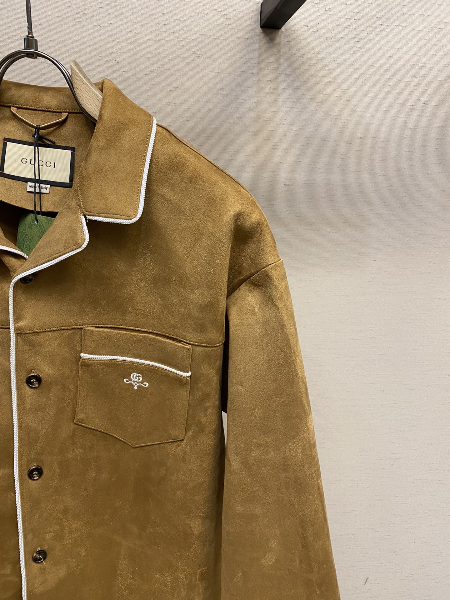 Replica Suede shirt with embroidery in brown | GUCCI® US