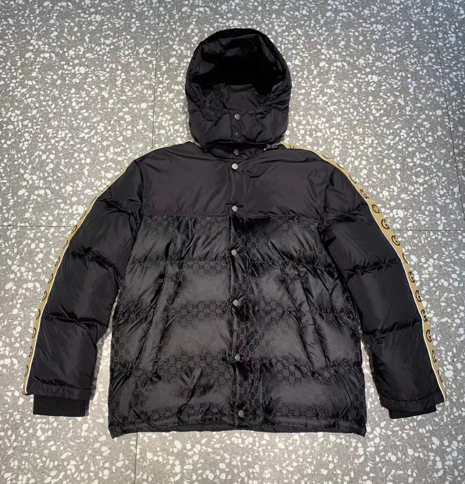 Replica GUCCI GG Jacquard Nylon Padded Coat, Size 54 IT, Black