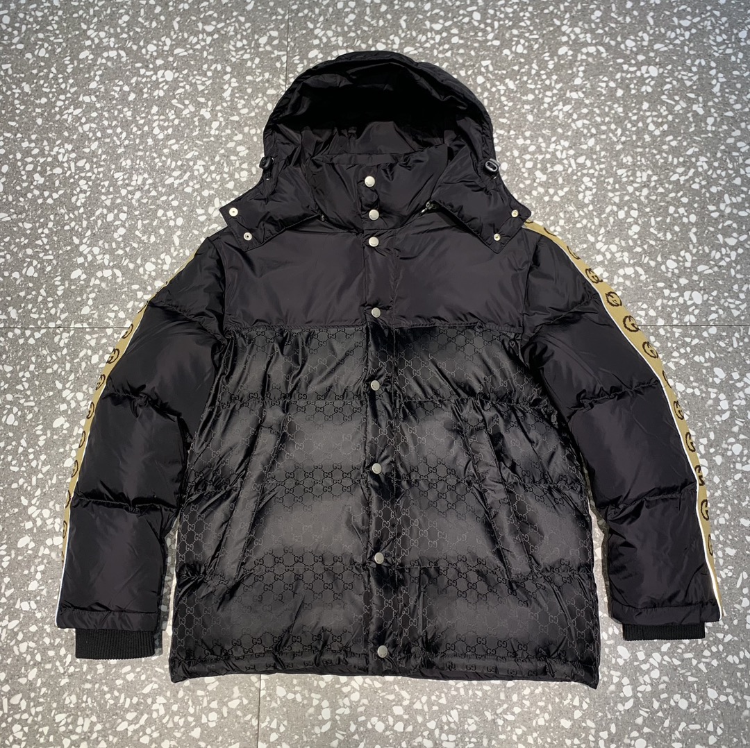 Replica GUCCI GG Jacquard Nylon Padded Coat, Size 54 IT, Black