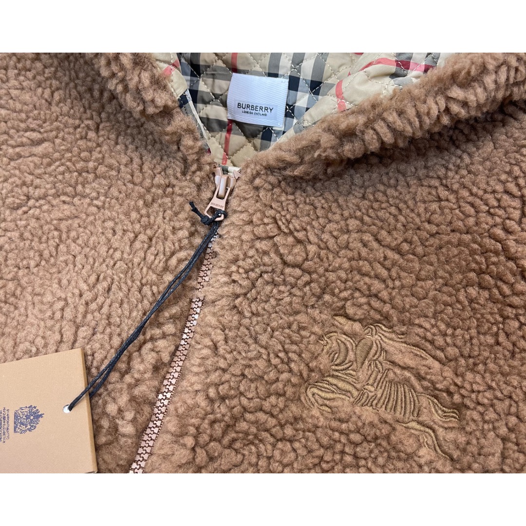 Replica Burberry Logo Embroidered Hooded Teddy Jacket