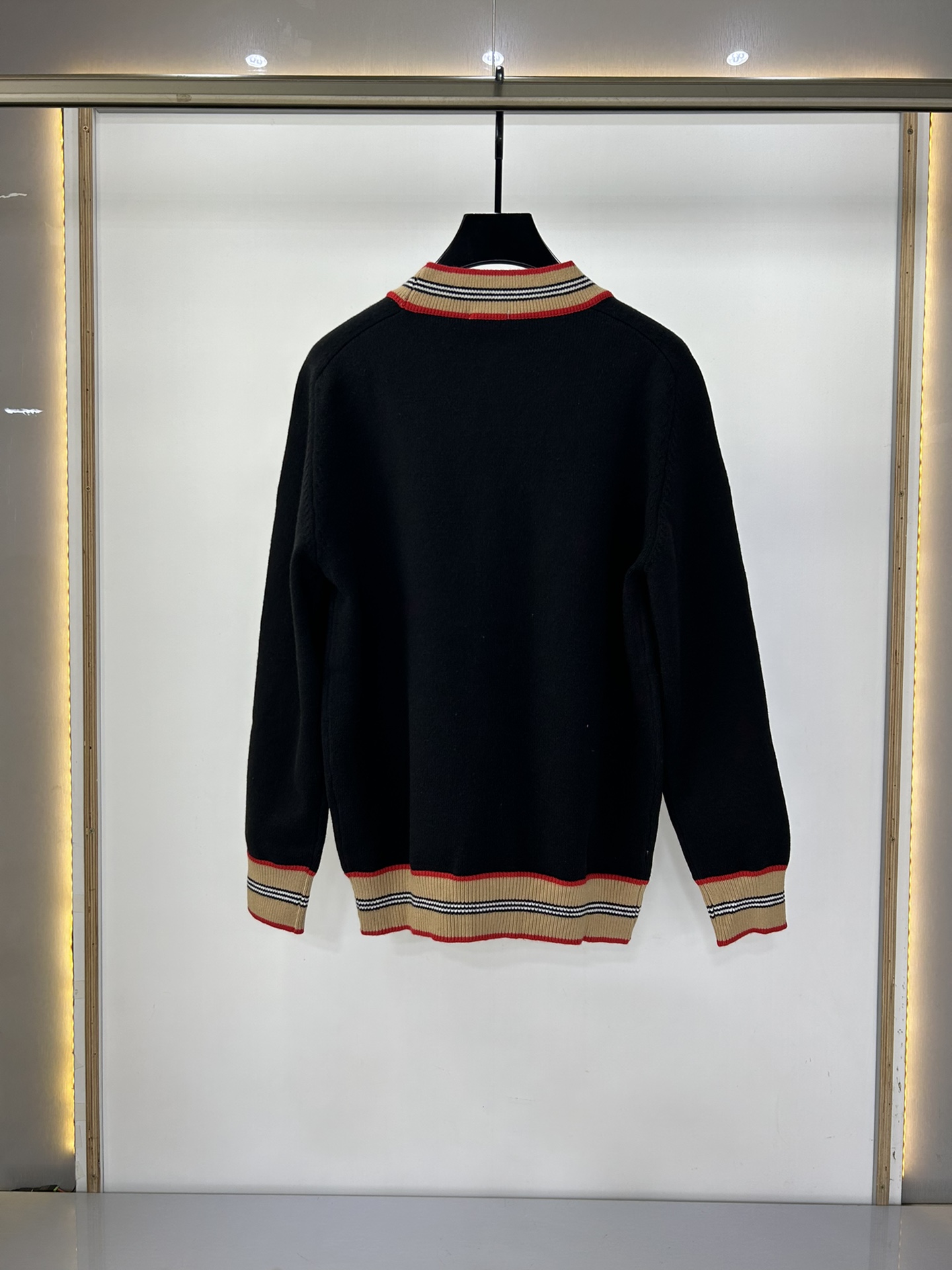 Replica BURBERRY Wool Cardigan With Iconic Stripe Pattern Finish Black