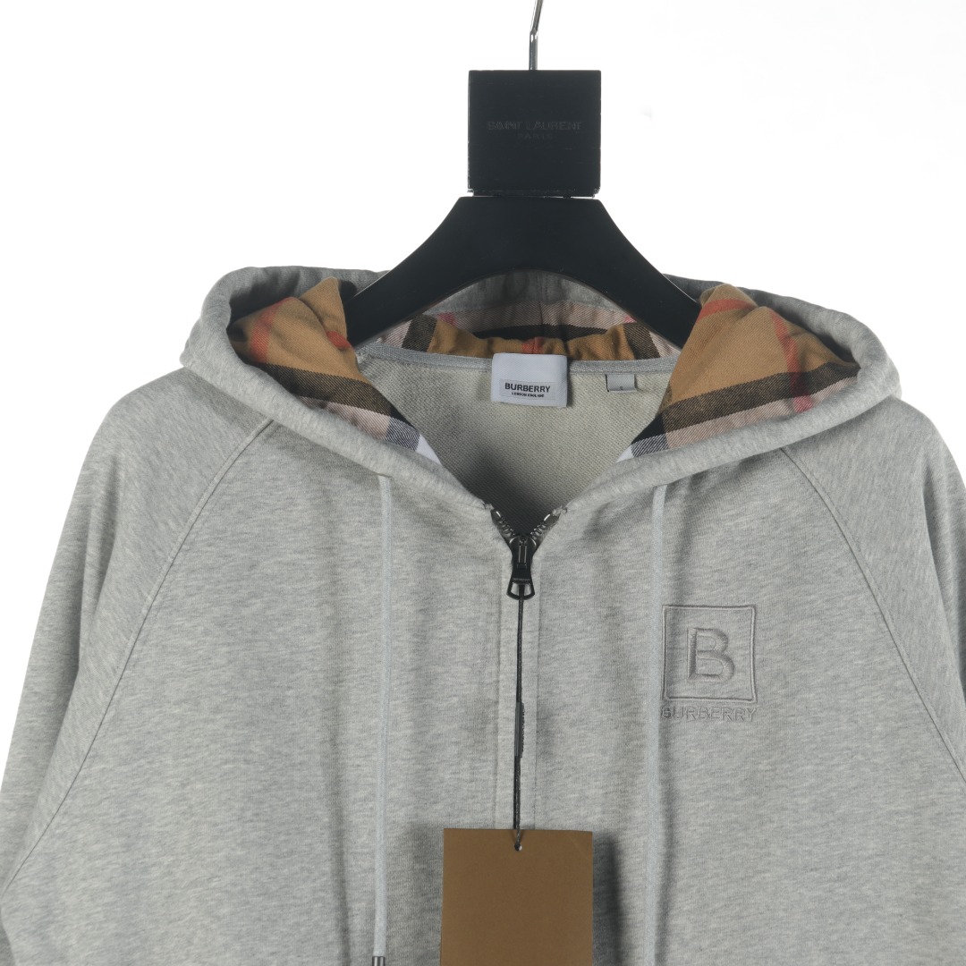 Replica Burberry Women's Letter Graphic Cotton Blend Zip Hoodie Pale Grey S