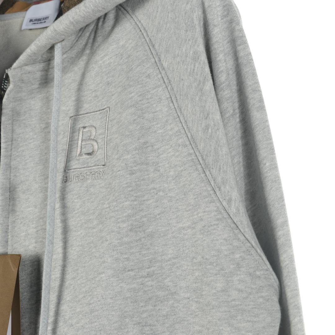 Replica Burberry Women's Letter Graphic Cotton Blend Zip Hoodie Pale Grey S