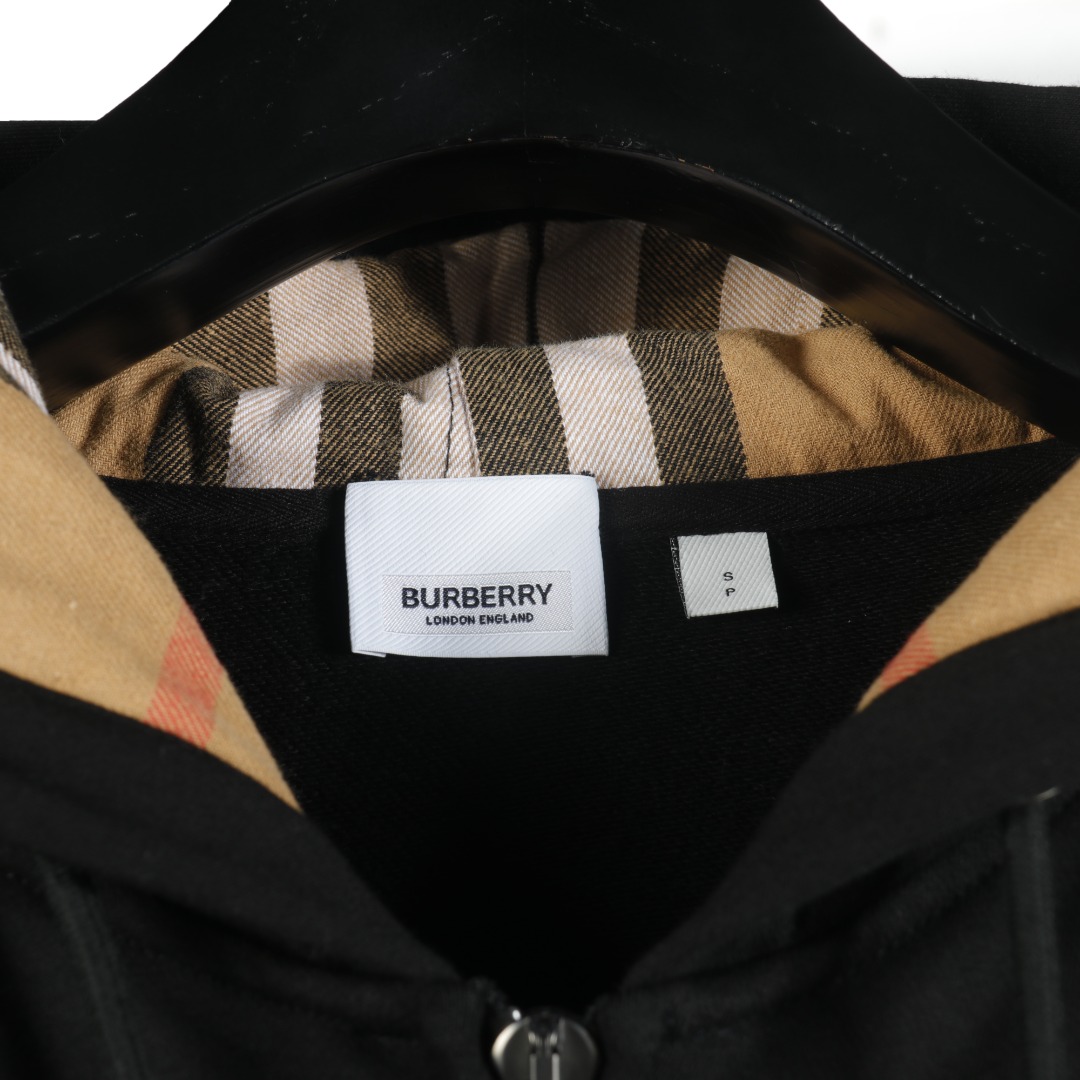 Replica Burberry Letter Graphic Cotton Blend Hooded Top in Black