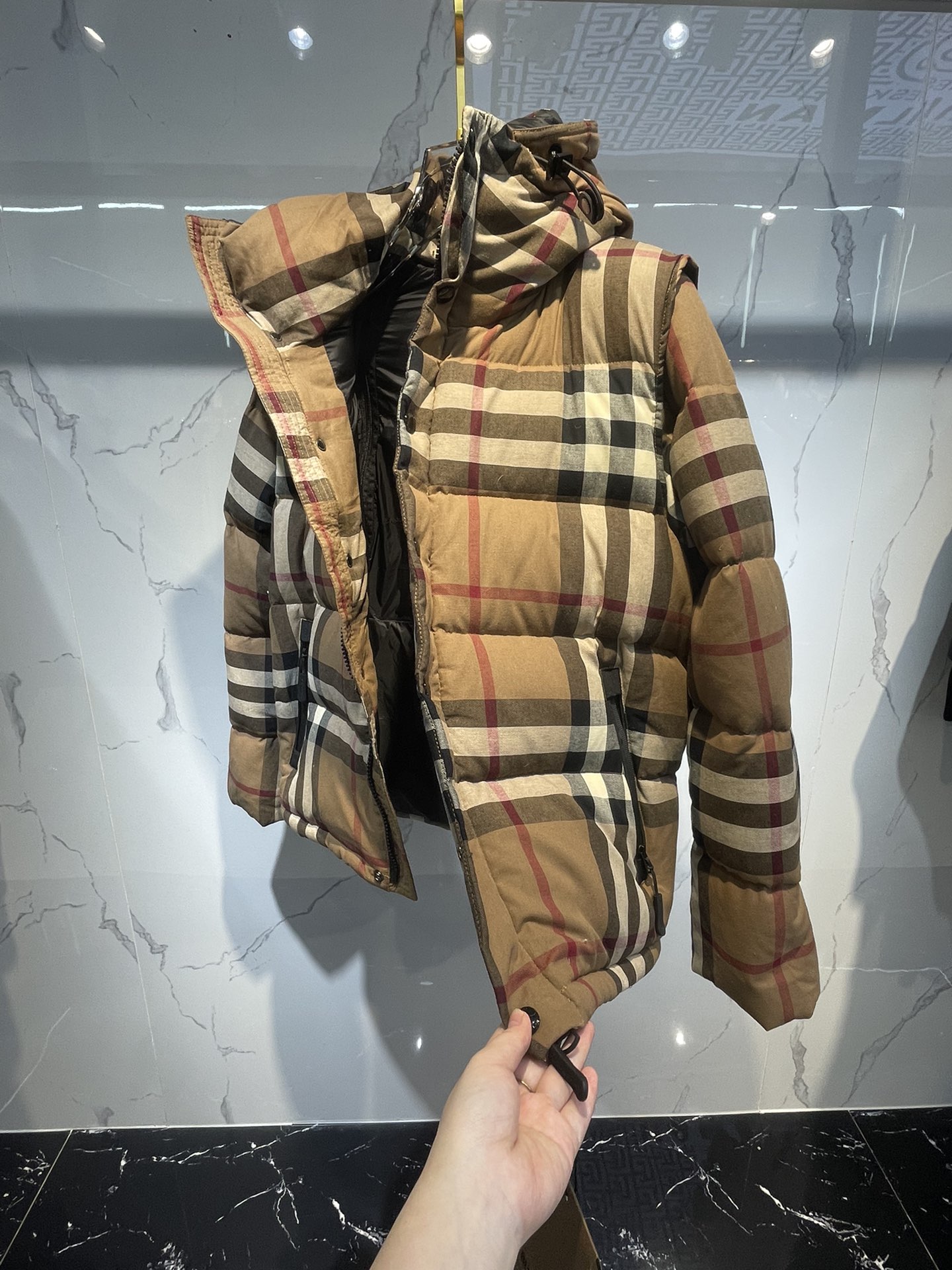 Replica Burberry Removable Sleeves Hooded Down Jacket