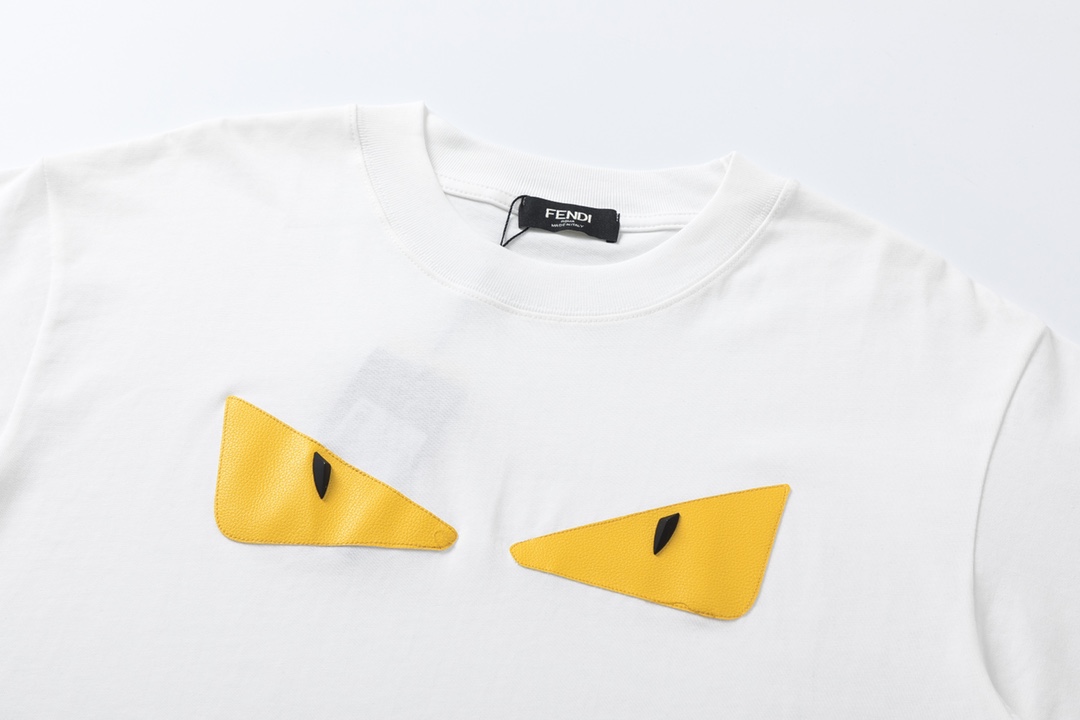 Replica Fendi Classic little monster glasses leather tag T-shirt short sleeves|white