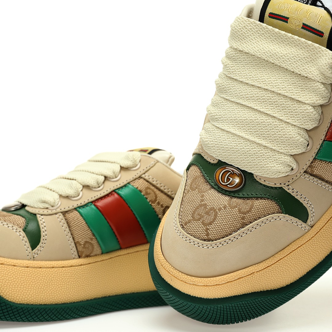 Replica Gucci - Screener panelled sneakers - women - Fabric/Canvas/Calf Leather/Rubber/Polyester/Cotton/Polyamide - 39 - Neutrals