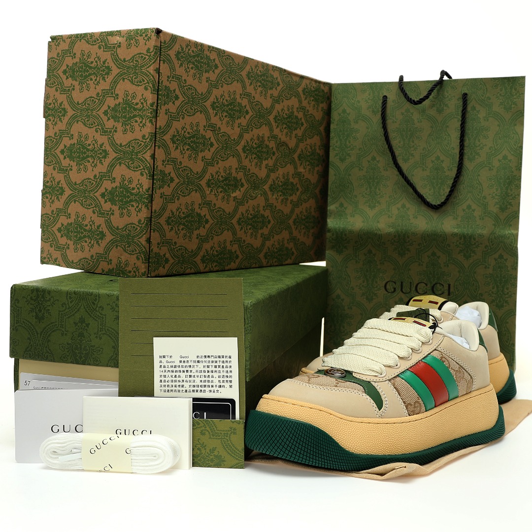 Replica Gucci - Screener panelled sneakers - women - Fabric/Canvas/Calf Leather/Rubber/Polyester/Cotton/Polyamide - 39 - Neutrals