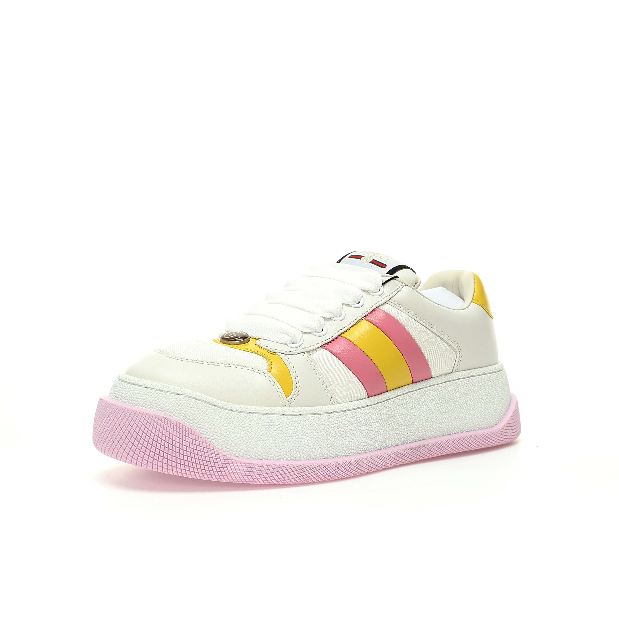 Replica Gucci Double Screener Platform GG Sneaker Low|Leather beige white light pink yellow