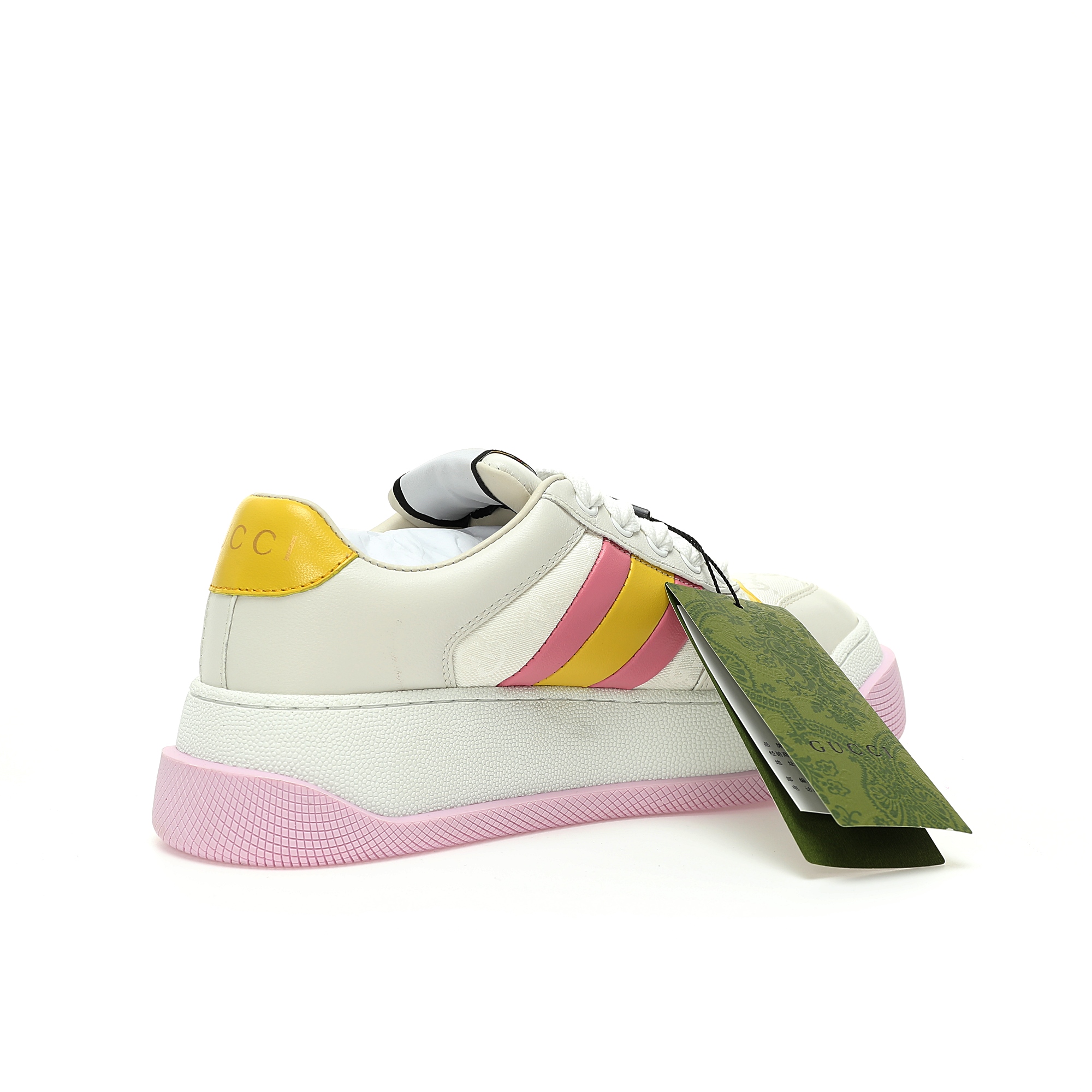 Replica Gucci Double Screener Platform GG Sneaker Low|Leather beige white light pink yellow