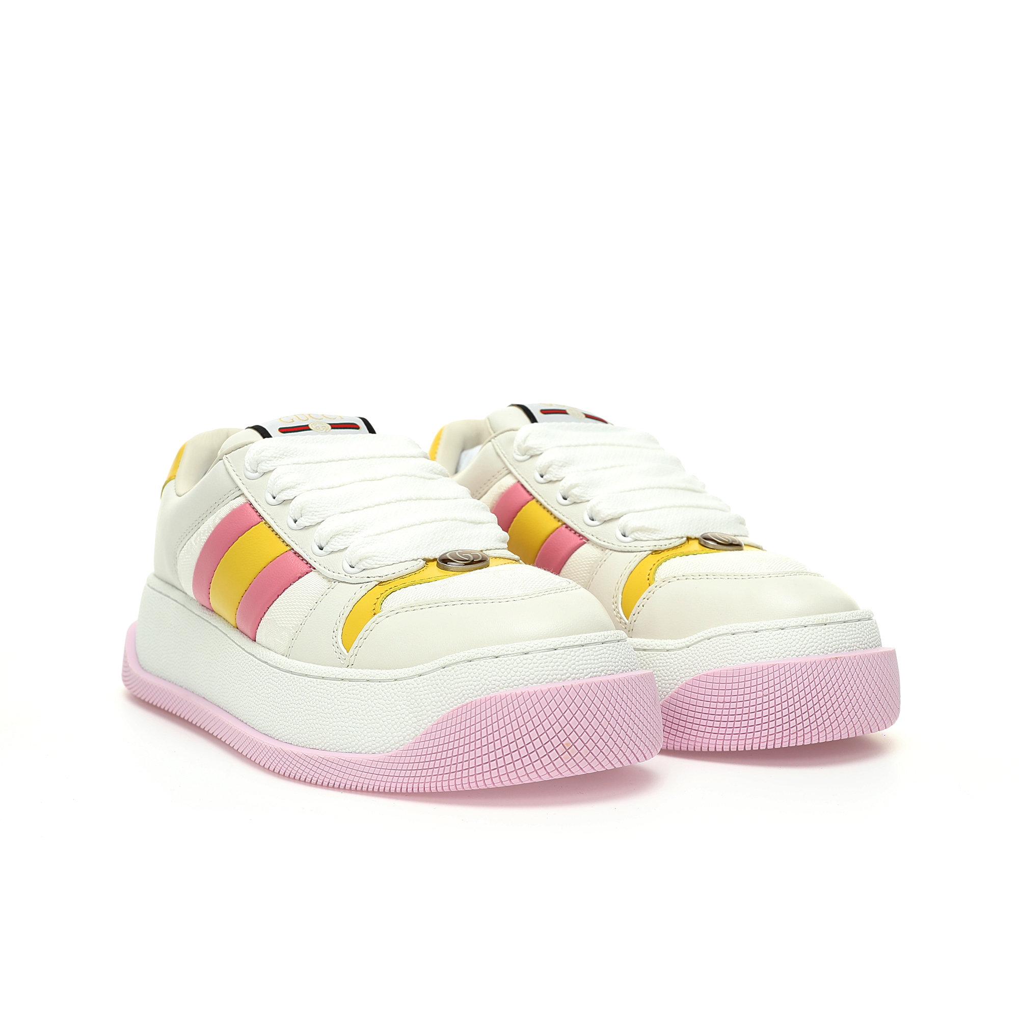 Replica Gucci Double Screener Platform GG Sneaker Low|Leather beige white light pink yellow