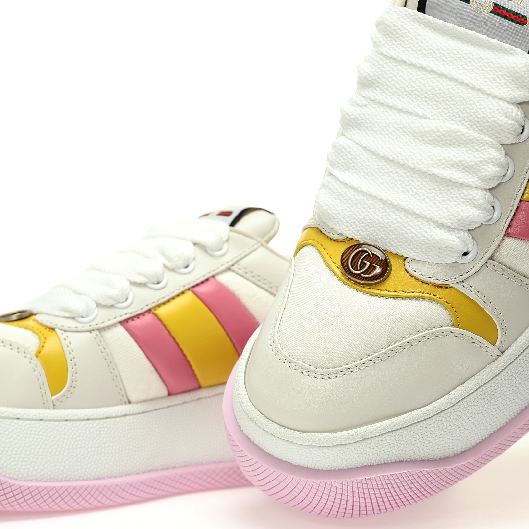 Replica Gucci Double Screener Platform GG Sneaker Low|Leather beige white light pink yellow