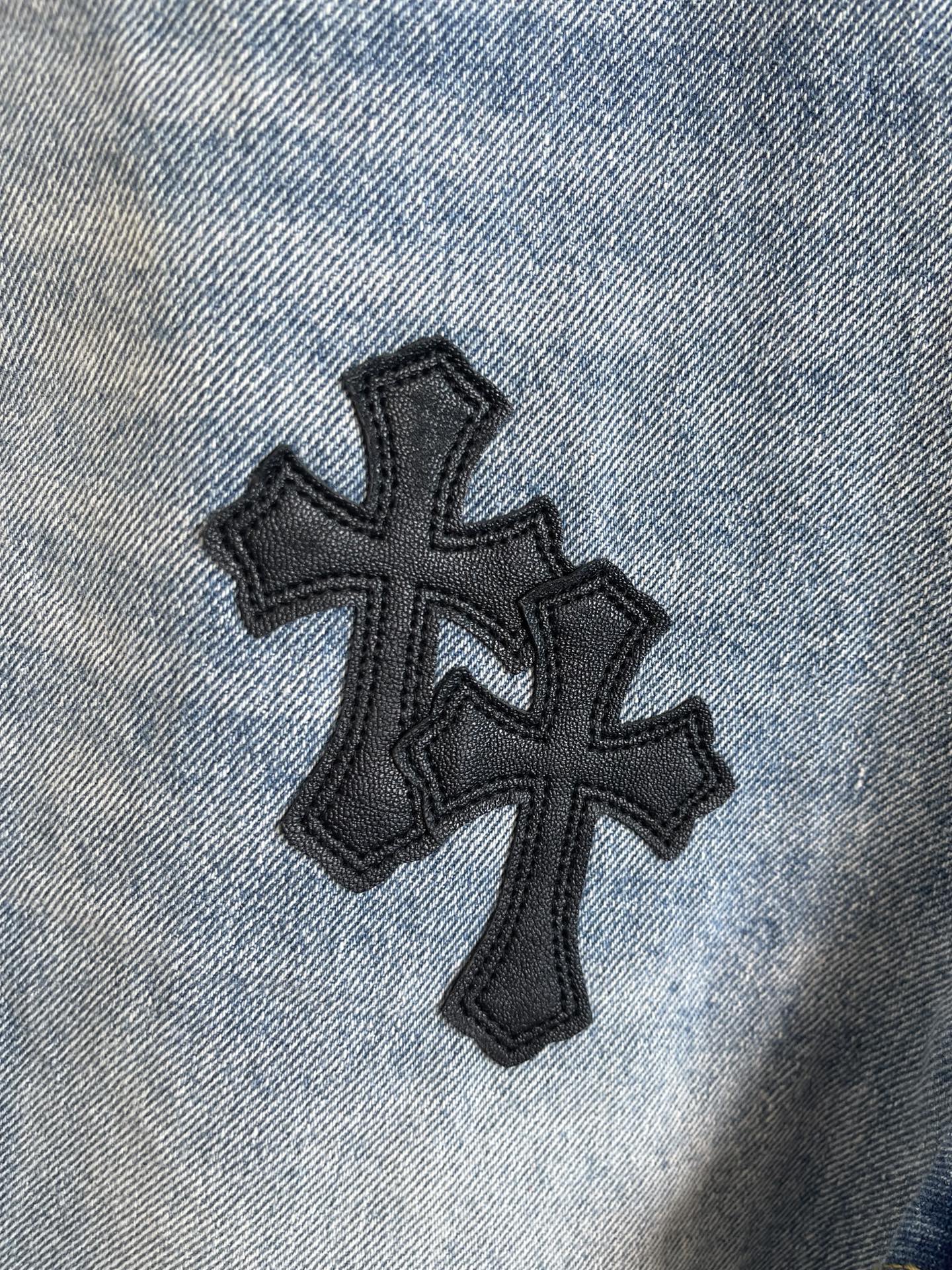 Replica Chrome Heart Jeans Black Leather Crosses