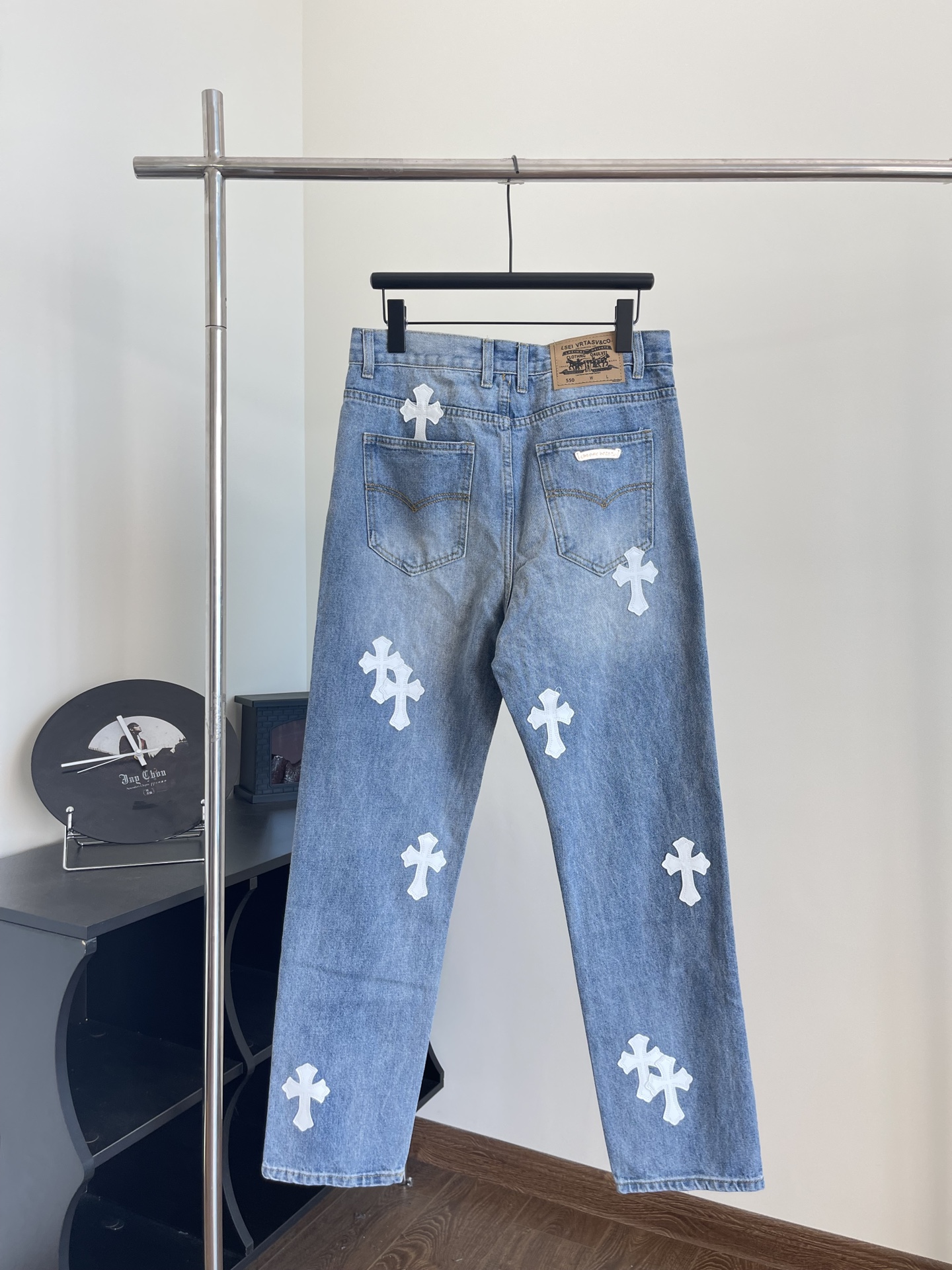 Replica chrome hearts rep/lemandik white cross jeans - Depop