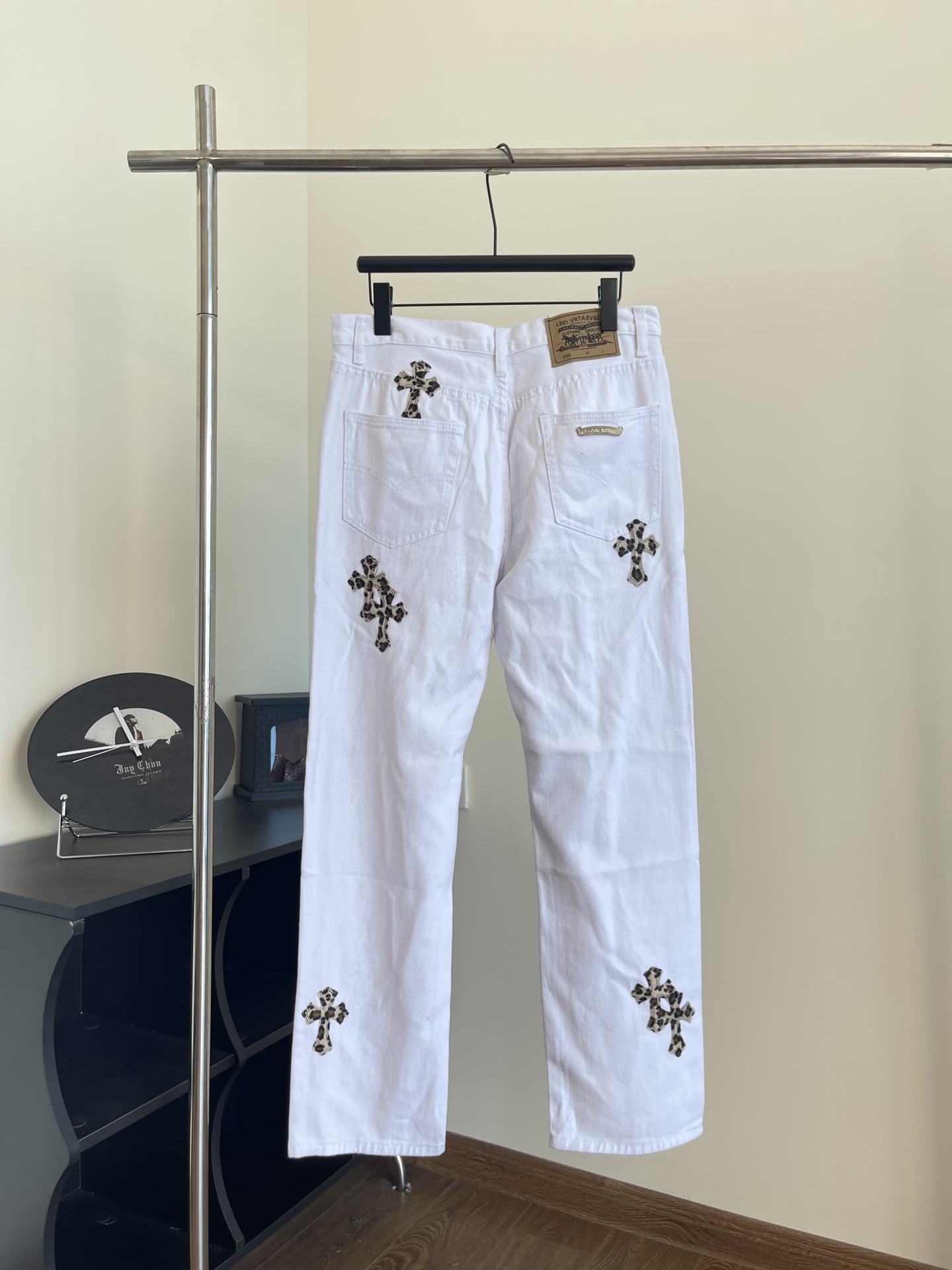 Replica Chrome Hearts white leopard patch jeans