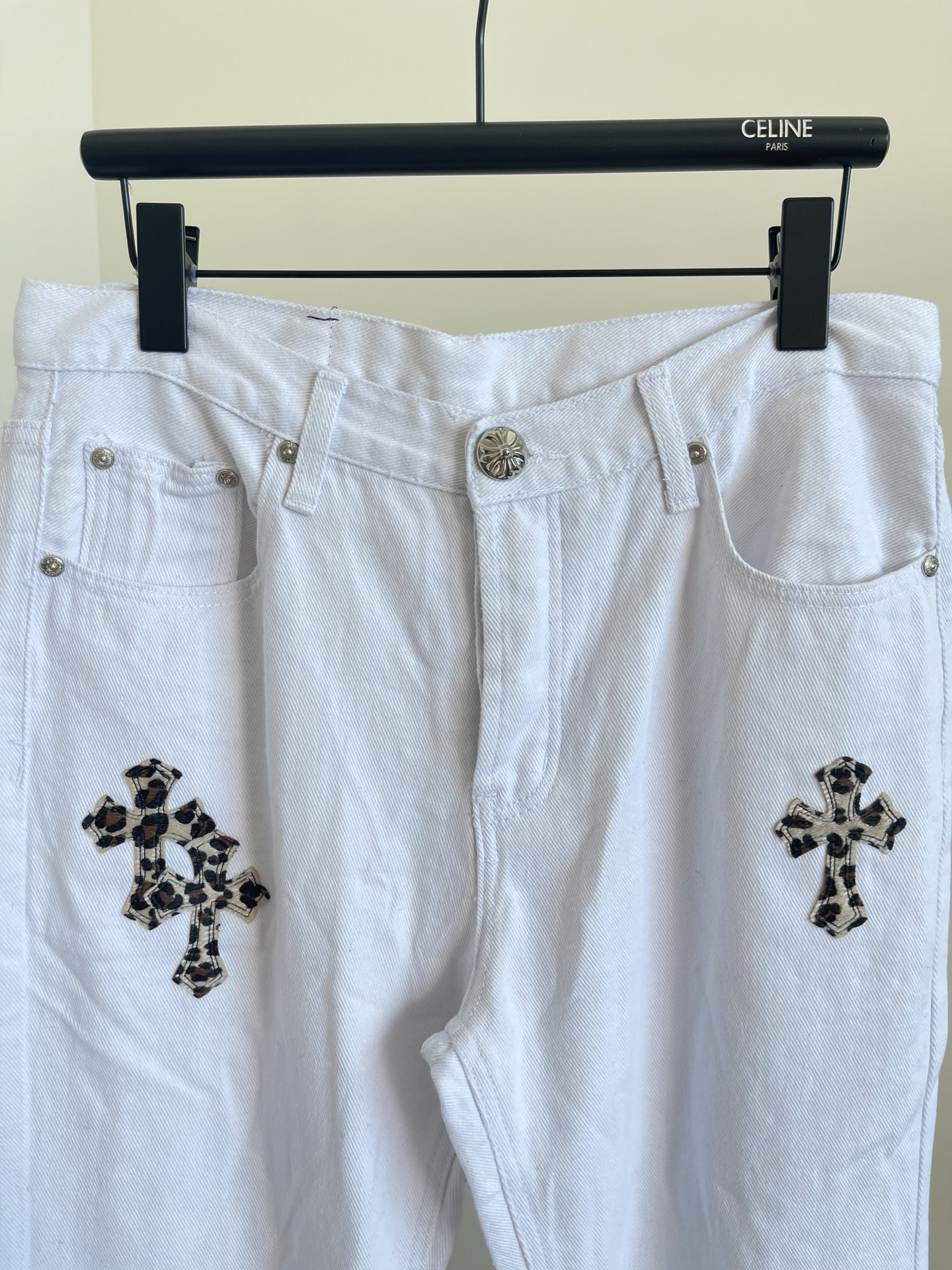 Replica Chrome Hearts white leopard patch jeans