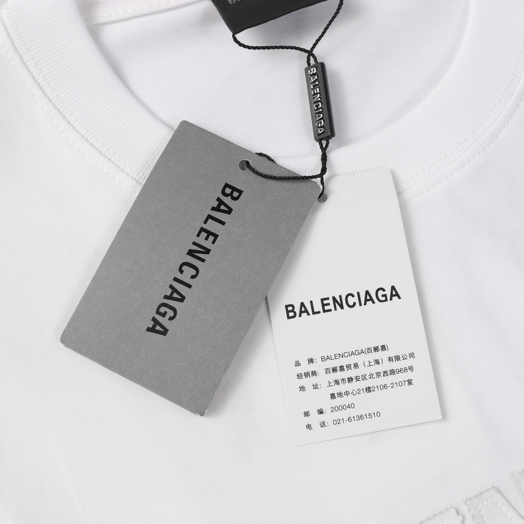 Replica Balenciaga Fire Applique front and Back Embroidery craft short sleeve T-shirt White