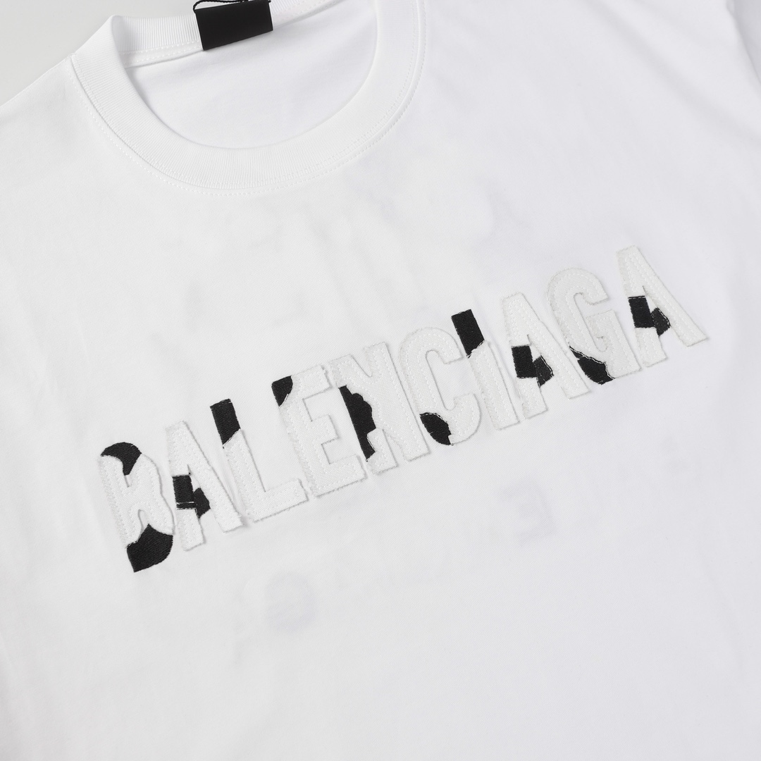 Replica Balenciaga Fire Applique front and Back Embroidery craft short sleeve T-shirt White