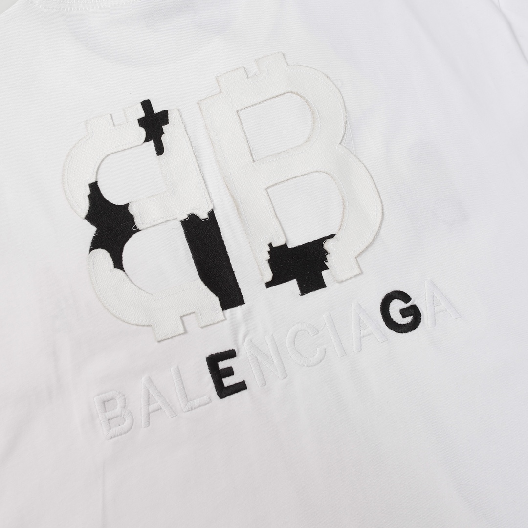 Replica Balenciaga Fire Applique front and Back Embroidery craft short sleeve T-shirt White