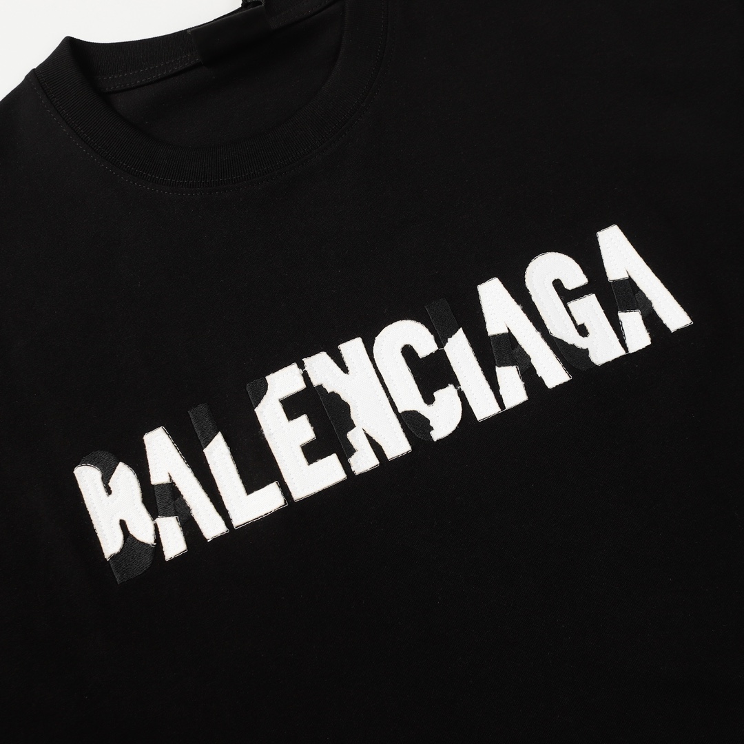 Replica Balenciaga Fire Applique front and Back Embroidery craft short sleeve T-shirt Black