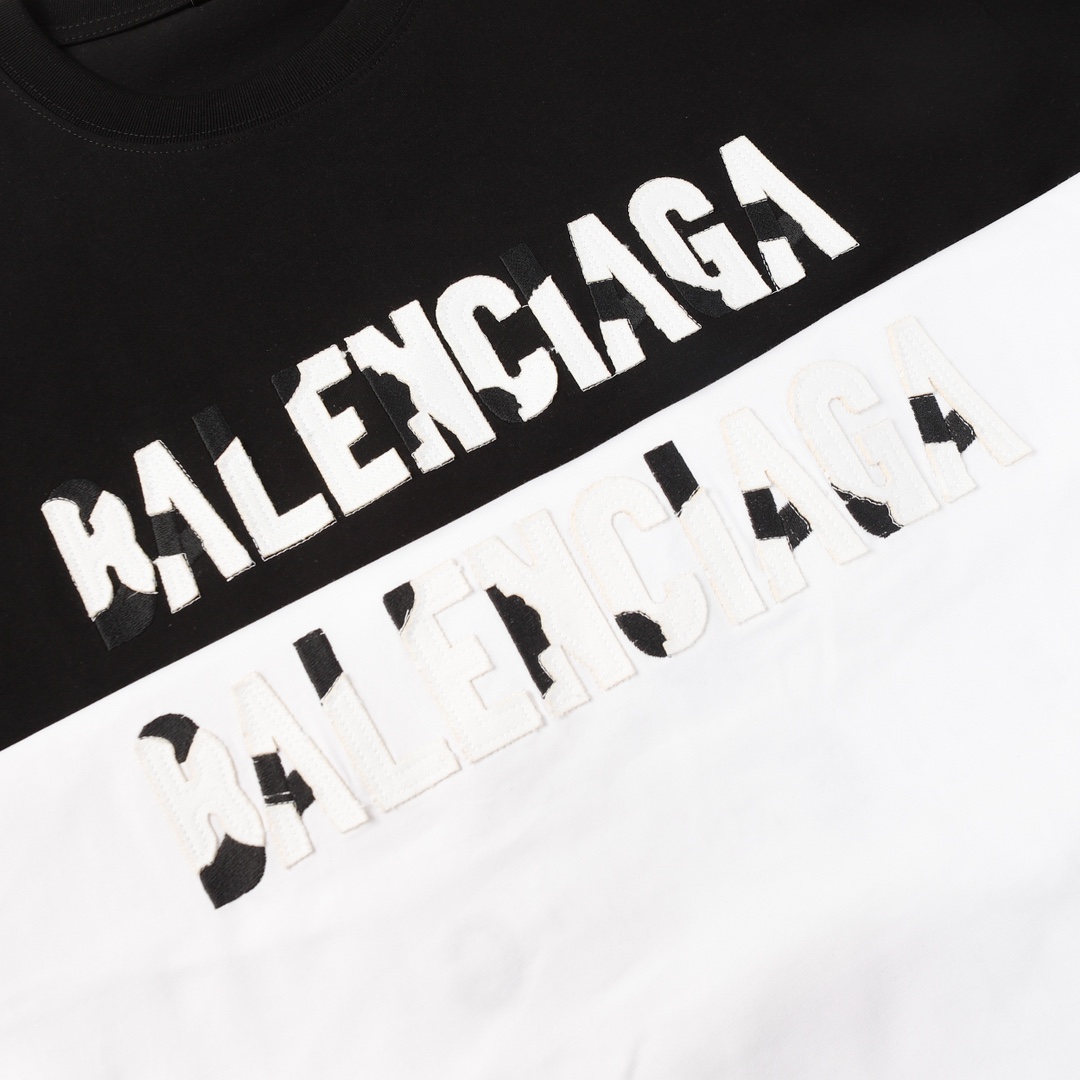 Replica Balenciaga Fire Applique front and Back Embroidery craft short sleeve T-shirt Black