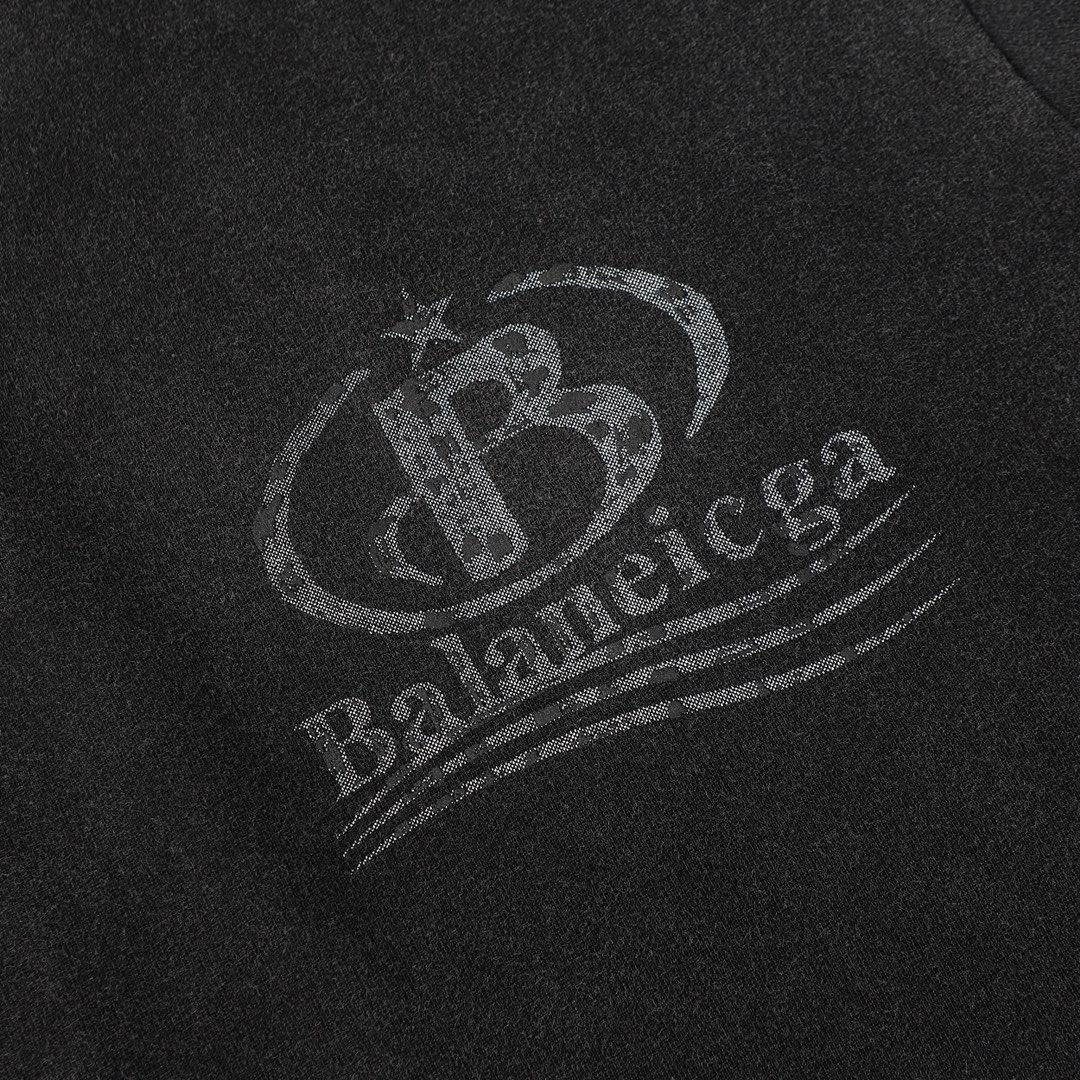 Replica Balenciaga Wash water stir-fried salt spray monkey before and after printing craft short-sleeved T-shirt Black