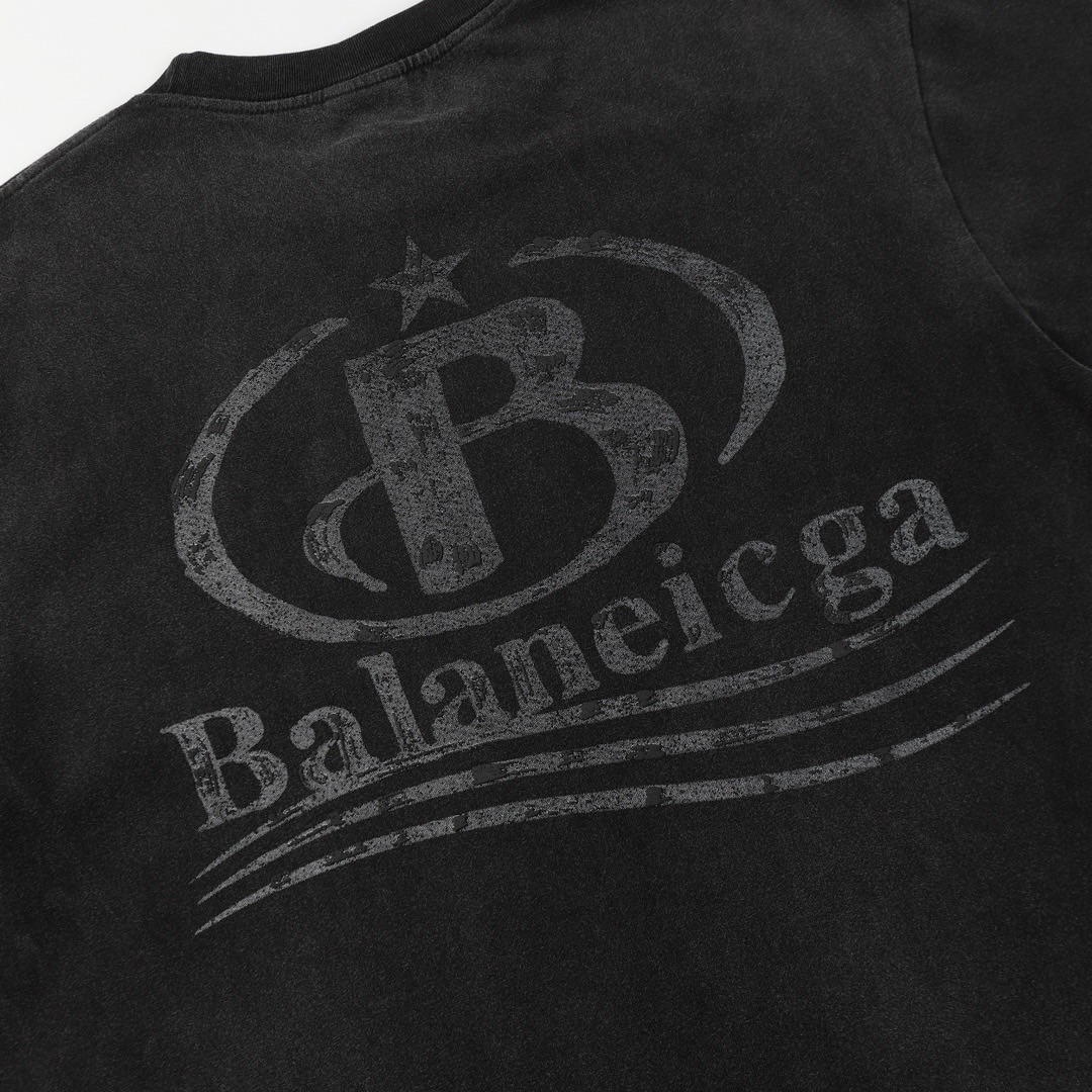 Replica Balenciaga Wash water stir-fried salt spray monkey before and after printing craft short-sleeved T-shirt Black