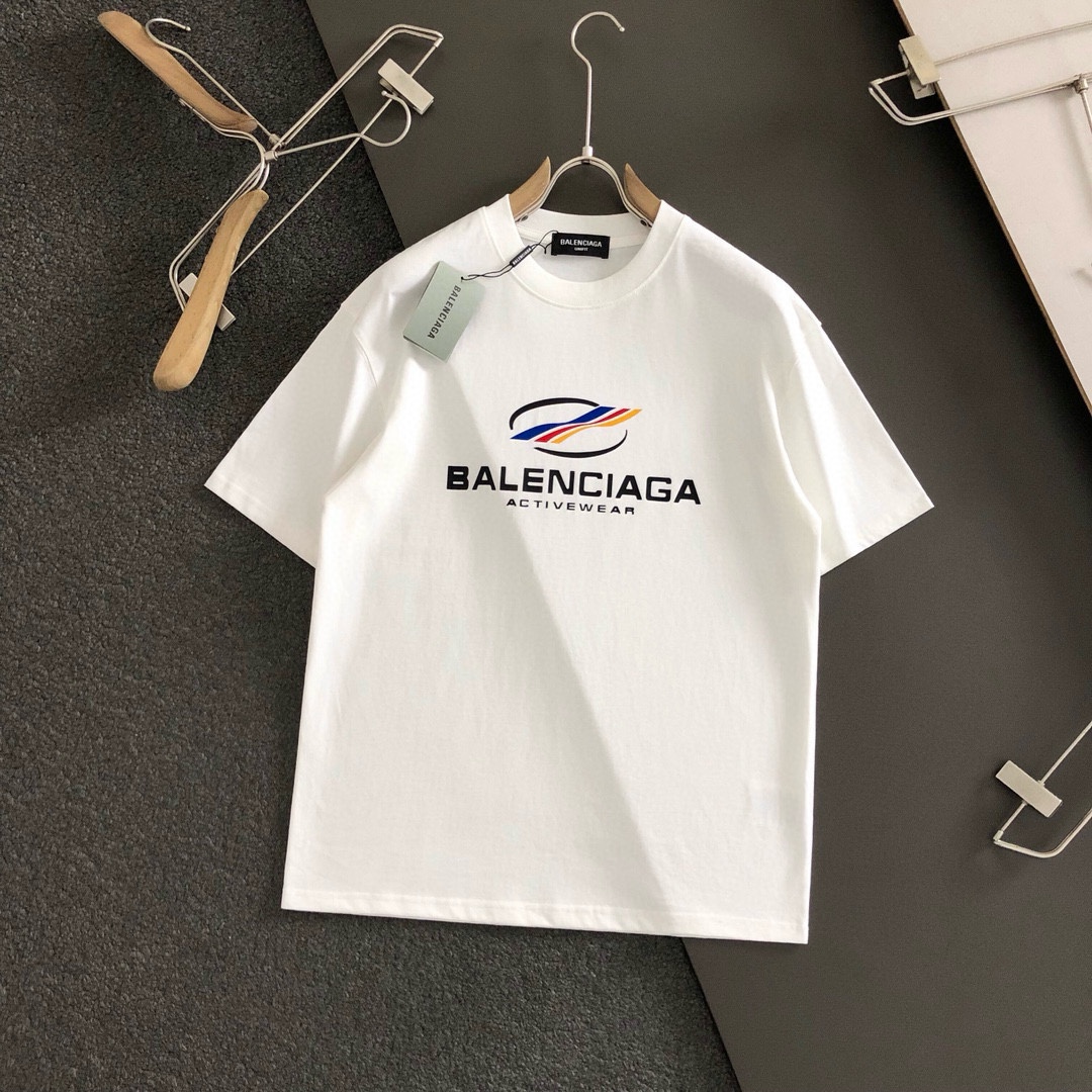 Replica Balenciaga 2024ss latest leather label logo foam round neck short-sleeved T-shirt