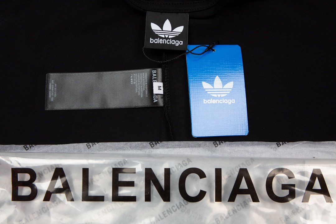 Replica Balenciaga 2024 SS Adidas Clover co-embroidered short-sleeved T-shirt  Black