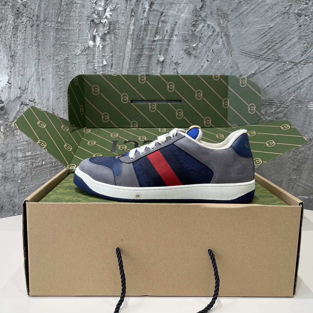 Replica Gucci Men's Screener Grey And Blue Sneakers