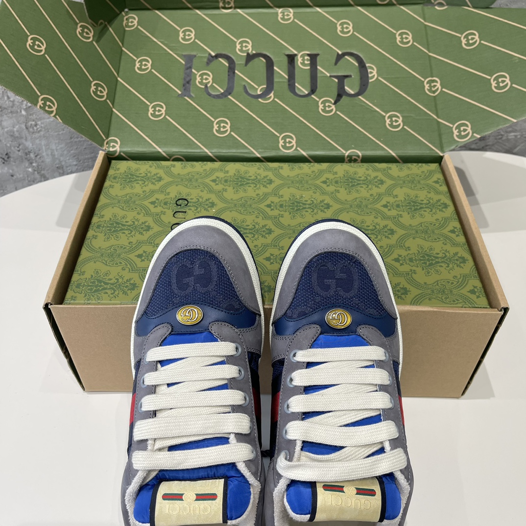 Replica Gucci Men's Screener Grey And Blue Sneakers