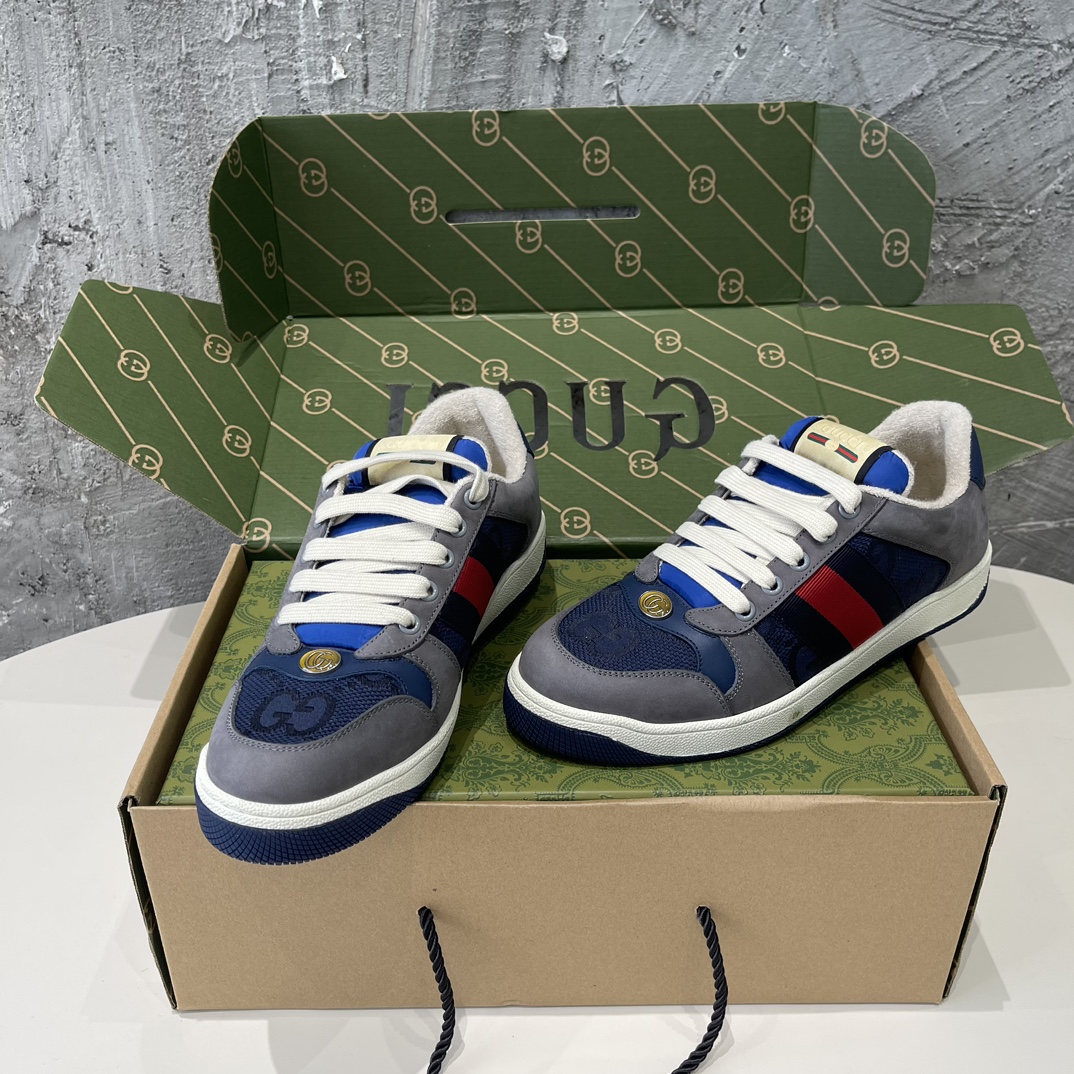 Replica Gucci Men's Screener Grey And Blue Sneakers