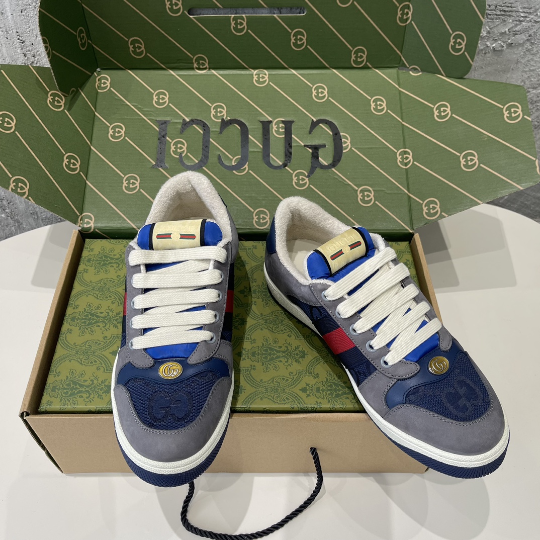 Replica Gucci Men's Screener Grey And Blue Sneakers