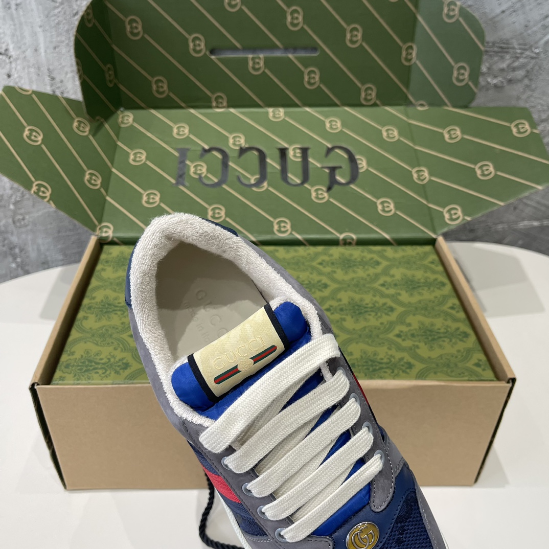 Replica Gucci Men's Screener Grey And Blue Sneakers