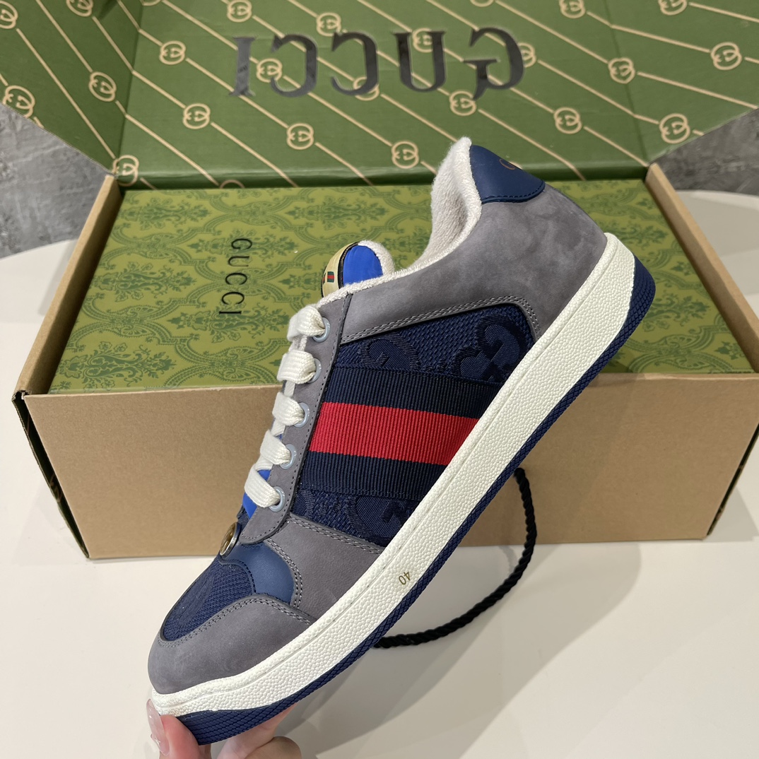 Replica Gucci Men's Screener Grey And Blue Sneakers