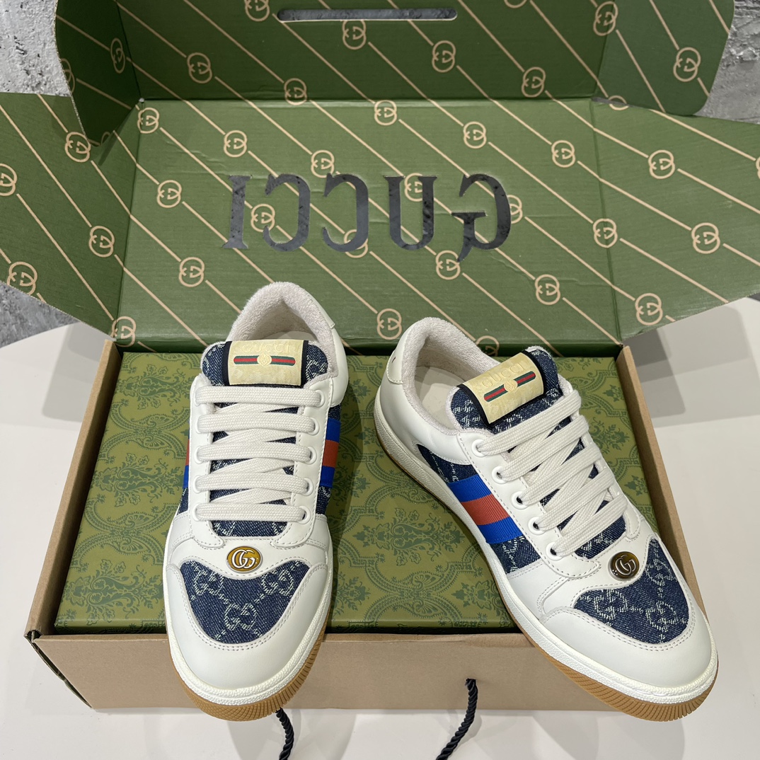 Replica Gucci Men's Blue and Cream Trainers