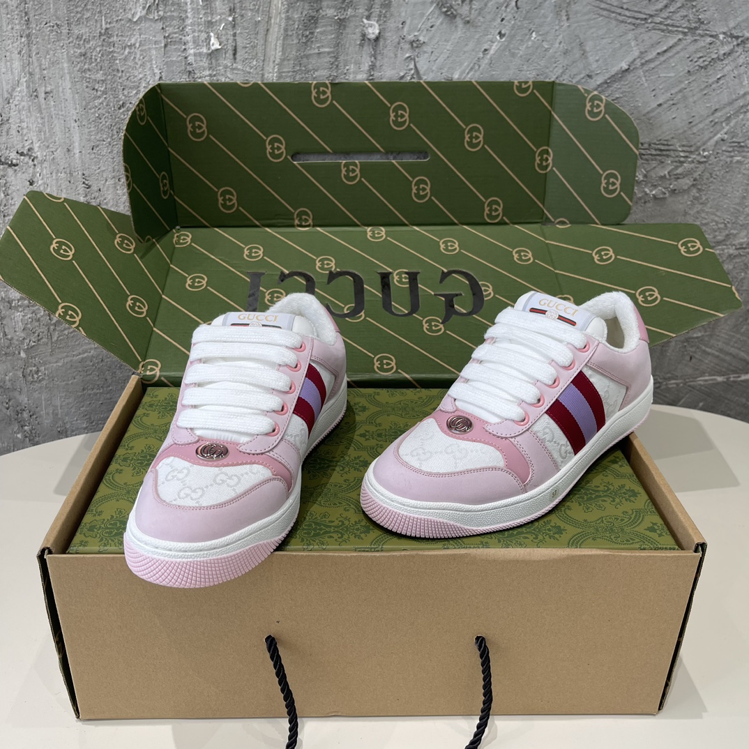 Replica Gucci Screener Low‑Top Sneakers 'White Pink'