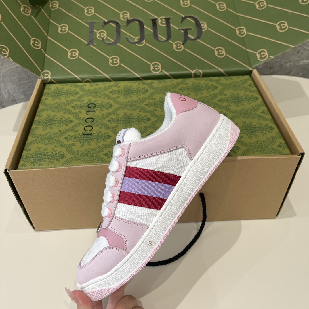 Replica Gucci Screener Low‑Top Sneakers 'White Pink'