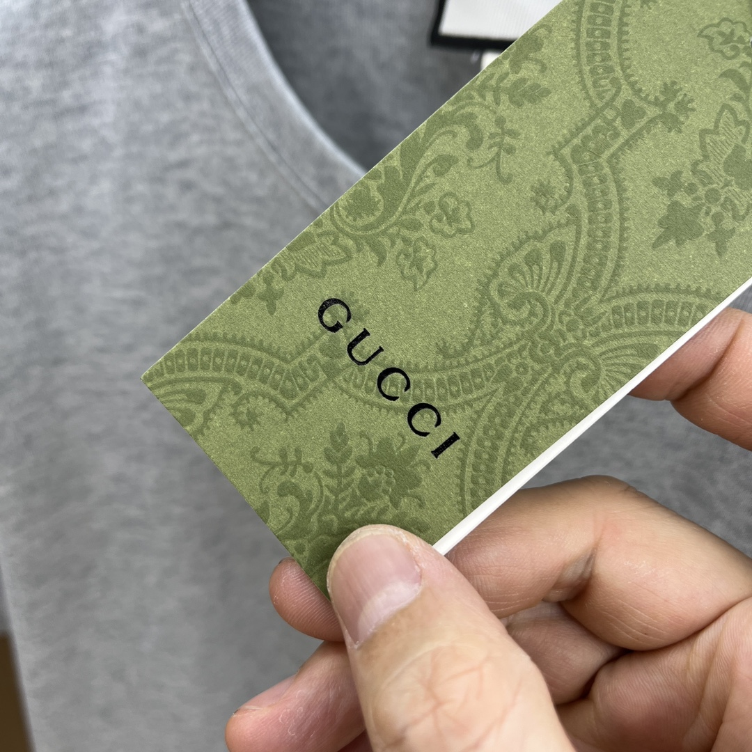 Replica Gucci  round neck short-sleeved embroidery logo T-shirt grey
