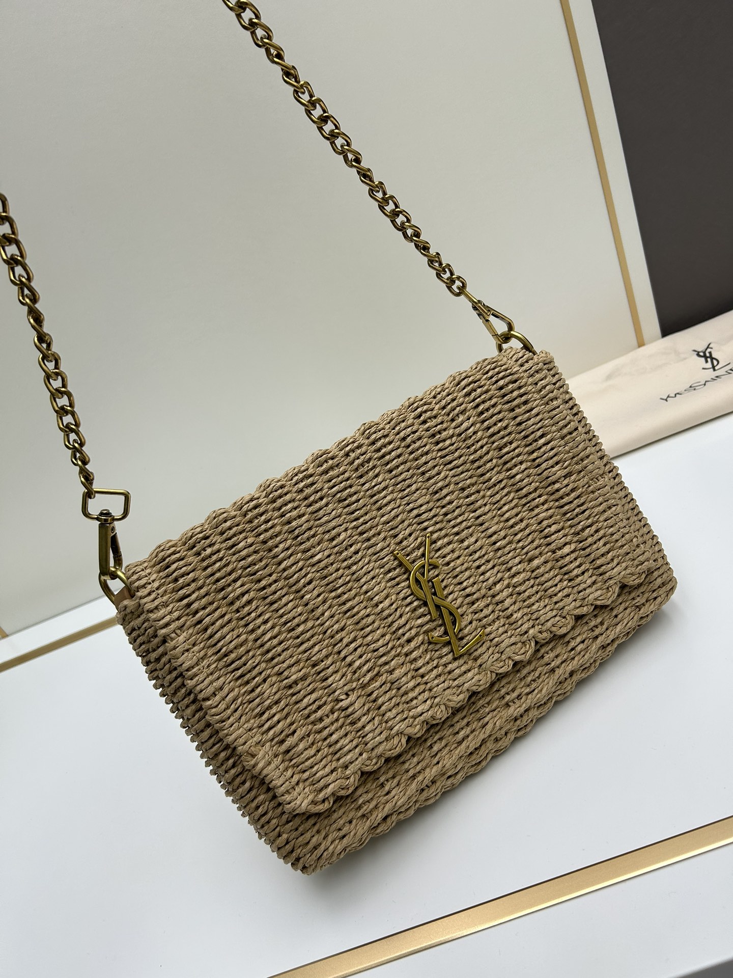 Replica YSL Raffia rattan woven craft chain bag