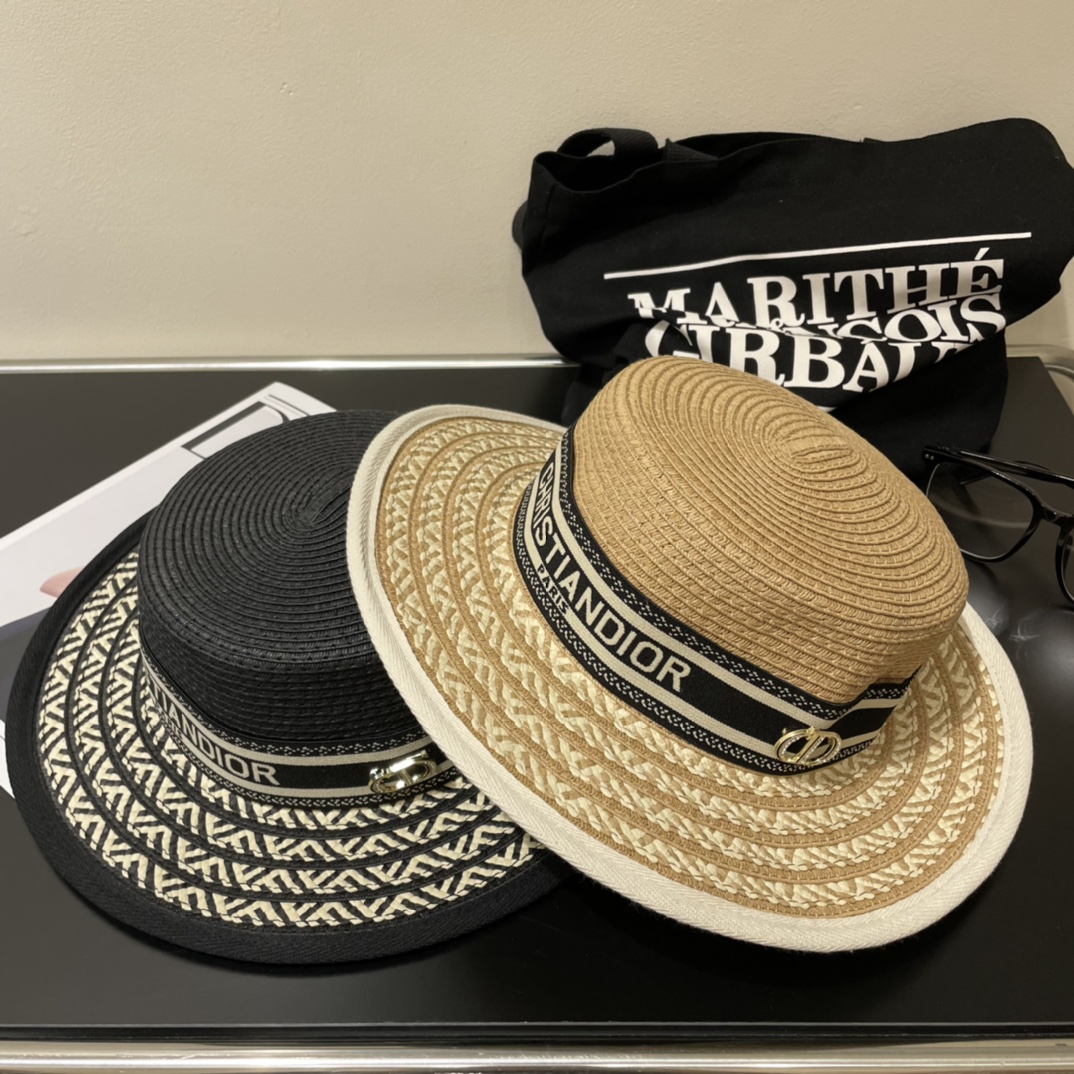 Replica Dior holiday straw hat with jacquard monogrammed pearl ribbon