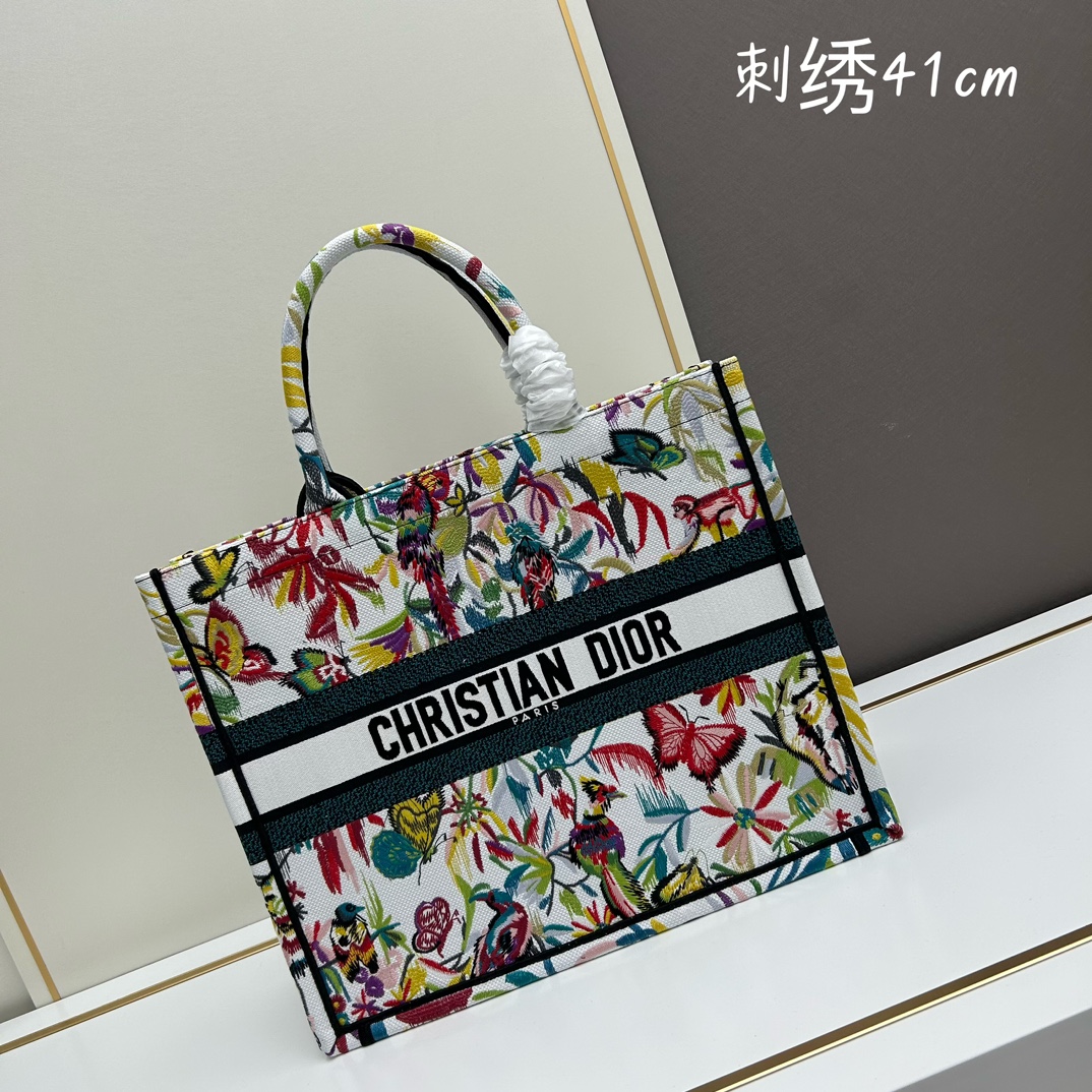 Replica Christian Dior Lady D-lite Toile Embroidered Flowers Canvas Book Tote Bag