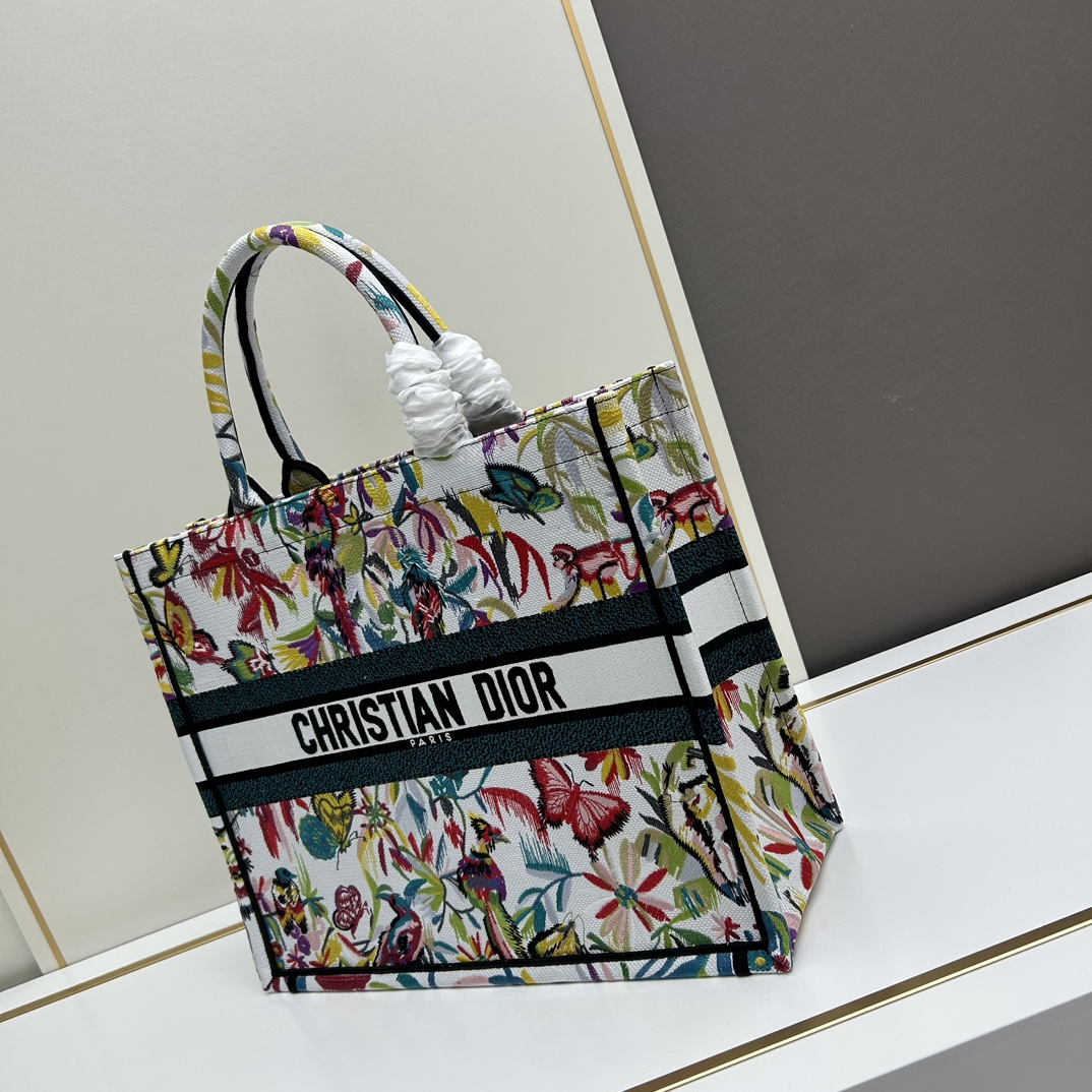 Replica Christian Dior Lady D-lite Toile Embroidered Flowers Canvas Book Tote Bag