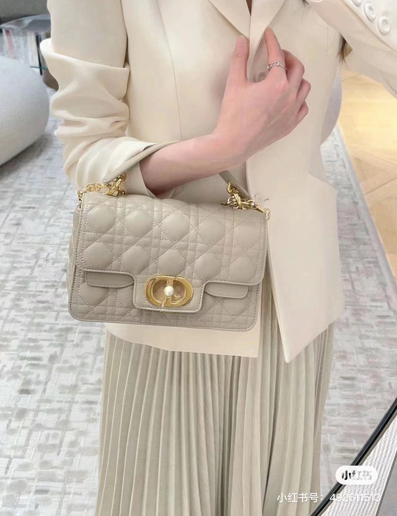 Replica DIOR - Small Dior Jolie Top Handle Bag Powder White Cannage Calfskin